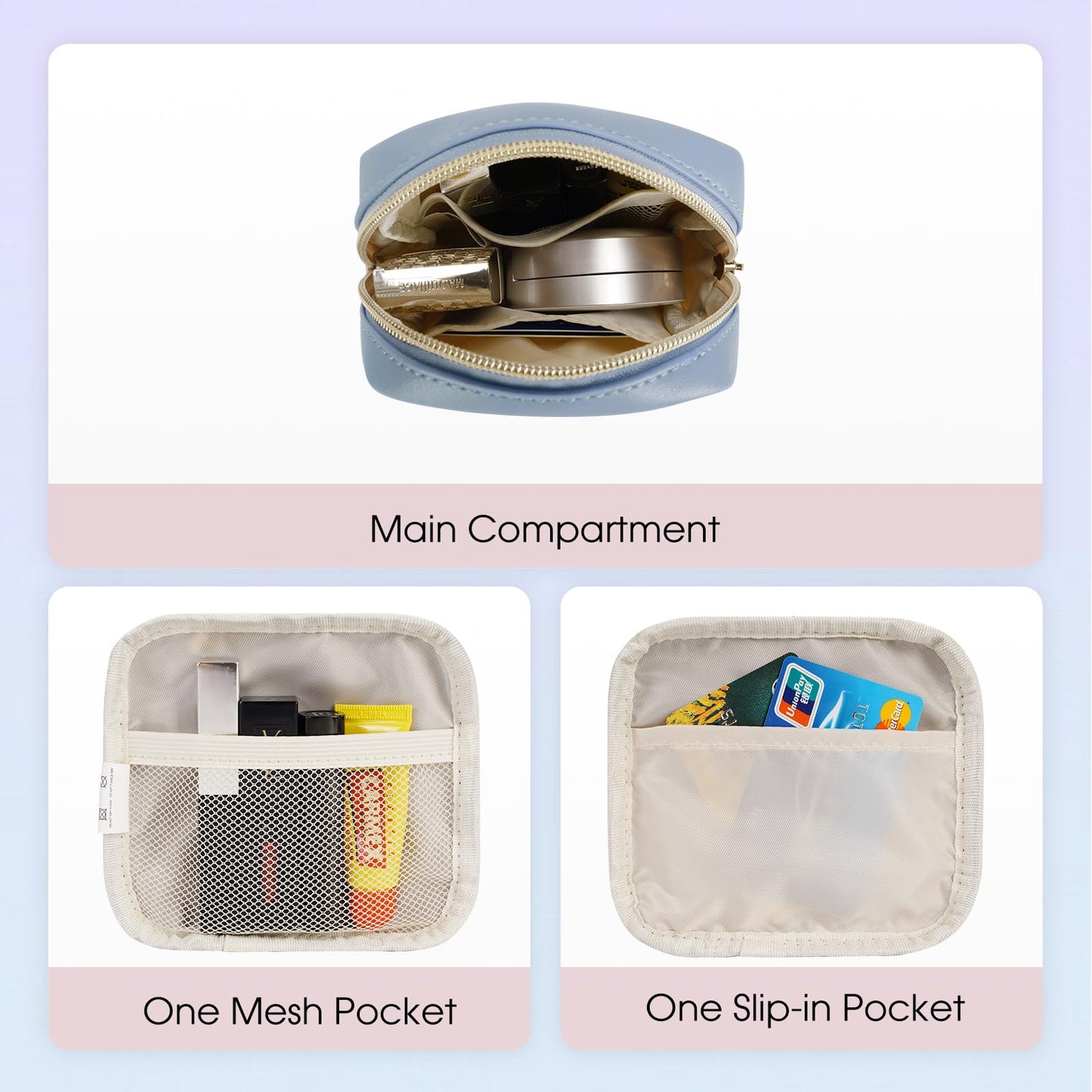 Small Makeup Bag for Handbag, Mini Make Up Bag for Purse, Small Makeup Pouch for Women, Cosmetic Bag with Slip-in Pockets, Vegan Leather Travel Makeup Bag, Black (Patent Pending)