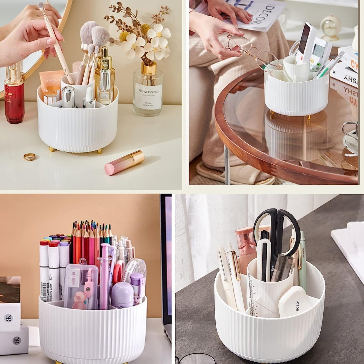Rotating Makeup Brush Organizer Spinning Make up Brush Stand Holder 5 Slot Decorative Stationery Storage Boxes Cosmetics Display Organiser for Brushes Lipsticks Pencils Comb