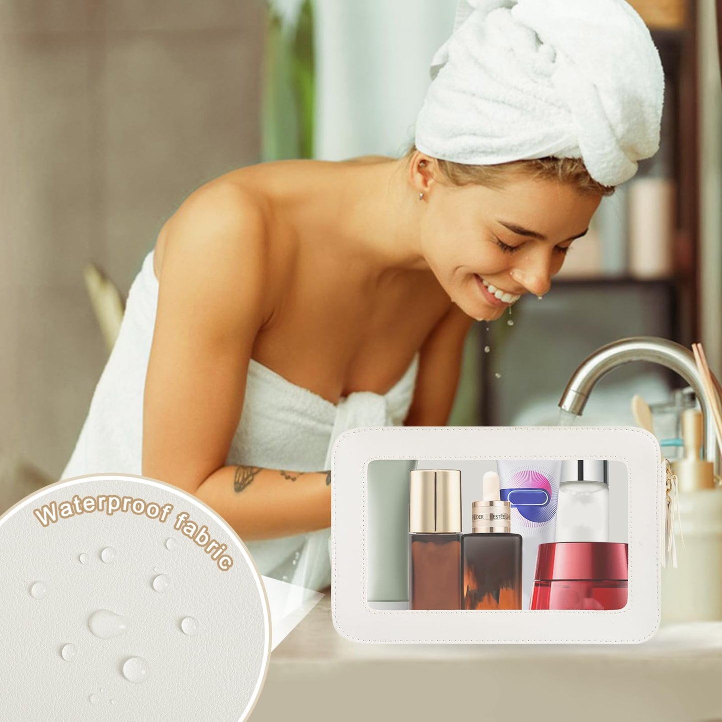 Clear Makeup Bag Travel Toiletries Bags for Women Cosmetic Bags with Double Zippers Waterproof Small Makeup Bag for Ladies Girls