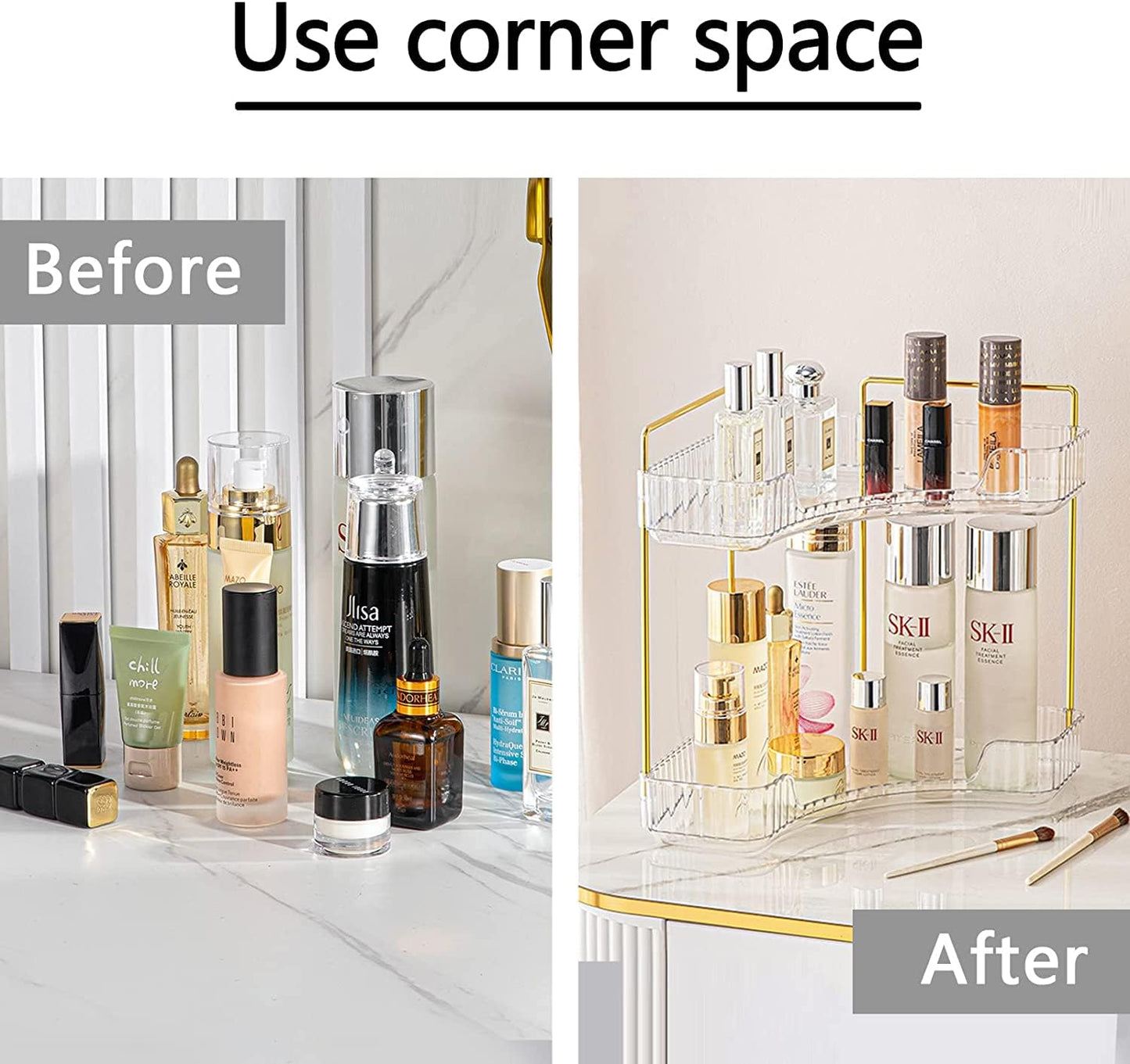 Bingobang Makeup Organiser Corner Trays, 3 Tiers Skincare Cosmetic Organizer Acrylic Large, Storage Tidy for Lipstick, Nail Care, Perfume, Brush, Vanity Dresser, Bedroom, Kitchen, Bathroom(Grey)