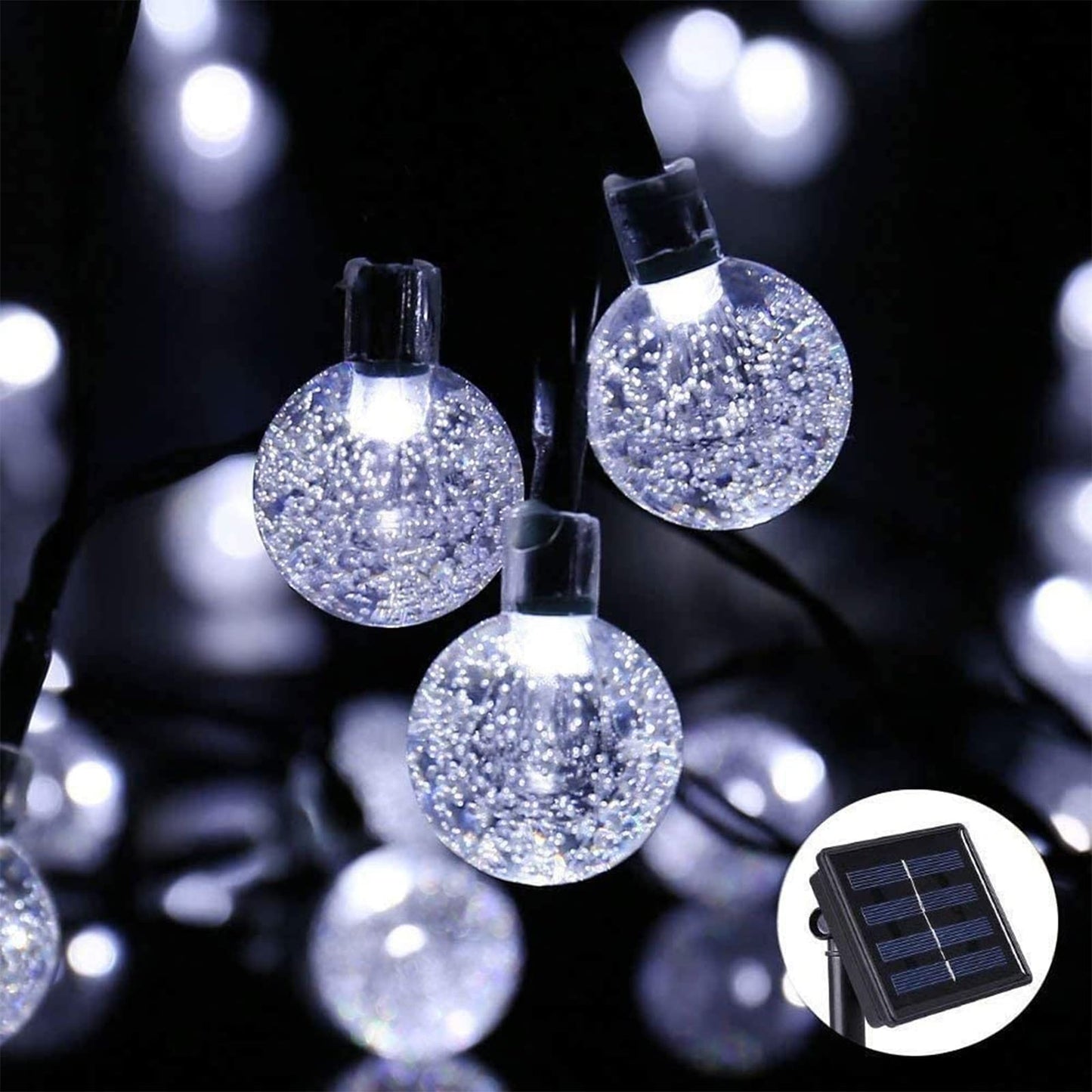 Solar Garden Lights Outdoor, 36ft 60 LED Solar String Lights Waterproof, Solar Powered Crystal Ball Indoor/Outdoor Fairy Lights Decorative for Garden, Patio, Yard, Festival, Parties (White)