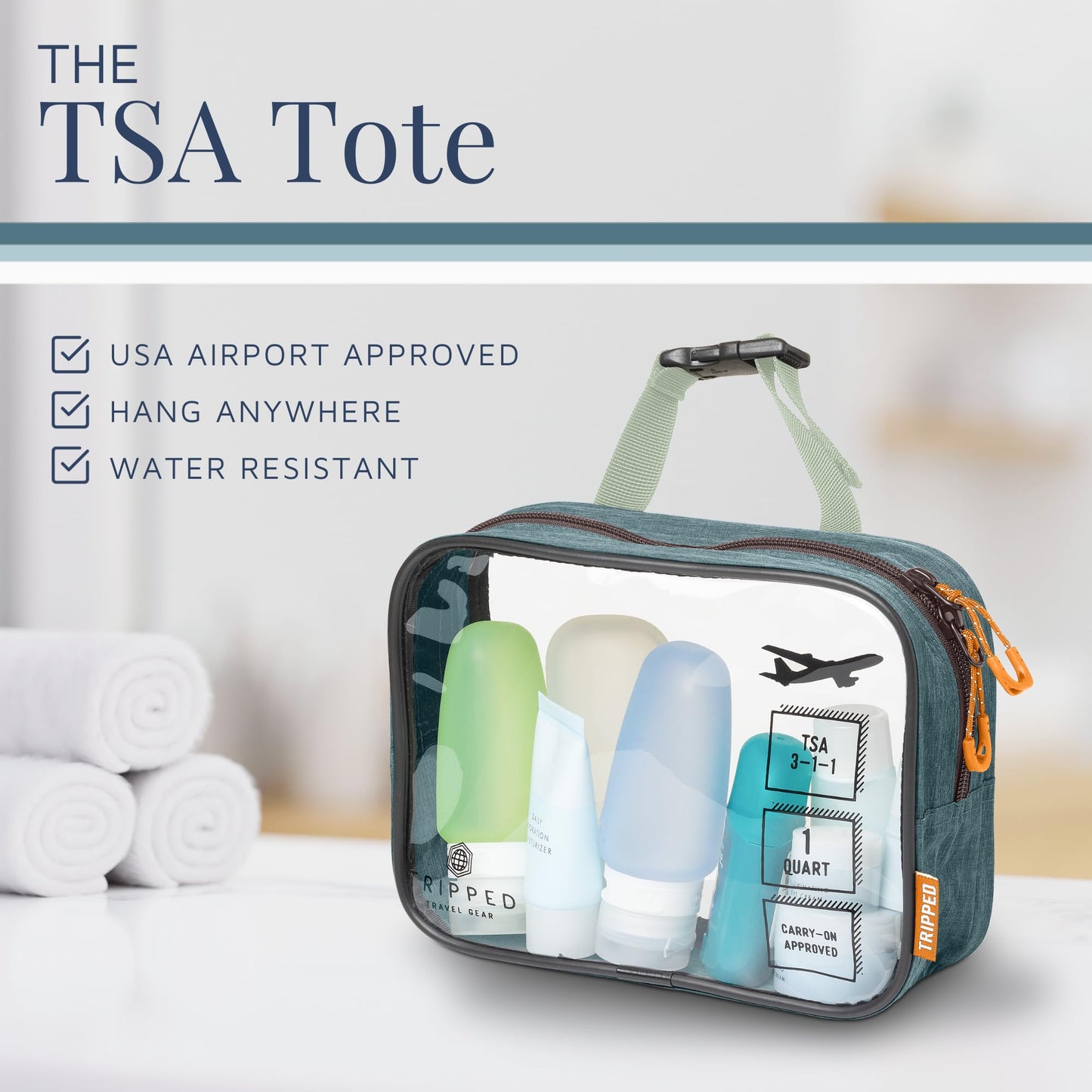 Toiletry Bag Kit Set: Hanging Travel Toiletry Bag + 311 TSA Cosmetic Liquid Bag + Ultralight Accessory Organizer Pouch, Navy, 3 Piece Toiletry Set