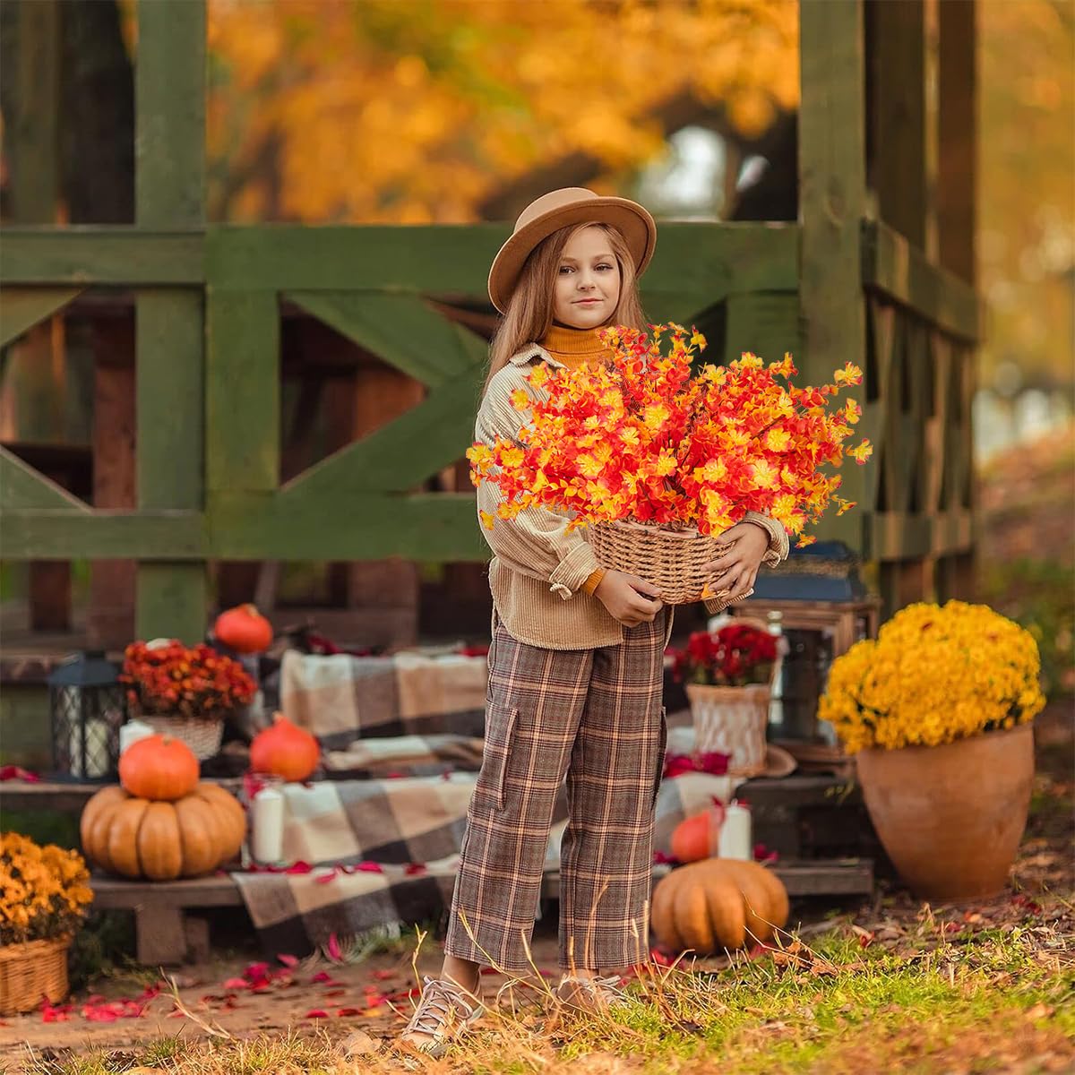 12 Bundles Artificial Fall Flowers No Fade Faux Autumn Plants,Fake Indoor Outdoor Greenery for Thanksgiving Christmas Wedding Party Home Garden Décor (Autumn)