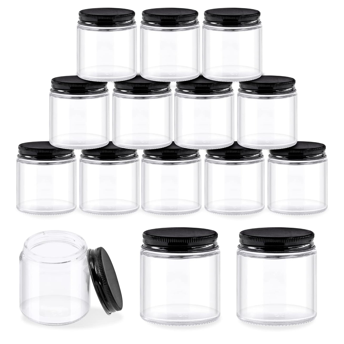 Glarks 8 Pack 8oz/240ml Glass Jars with Lids, Round Clear Glass Jars with Inner Liner and Black Lids for Storing Creams, Beauty Products, Cosmetic and Ointments
