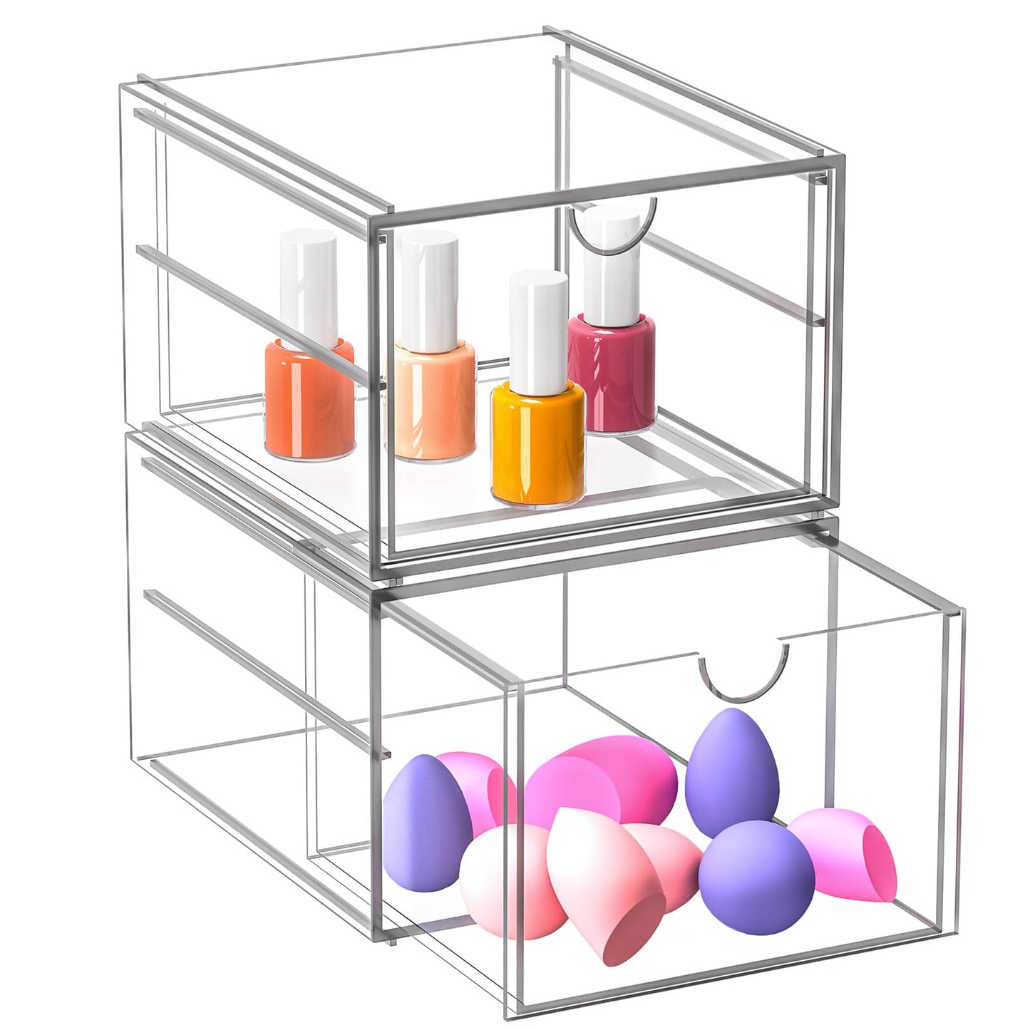 2 Pack Stackable Storage Drawers, Cosmetic Organizer, Make Up Organiser Storage, Perfume Organiser Dustproof Drawer Storage for Dresser, Bathroom, Desk