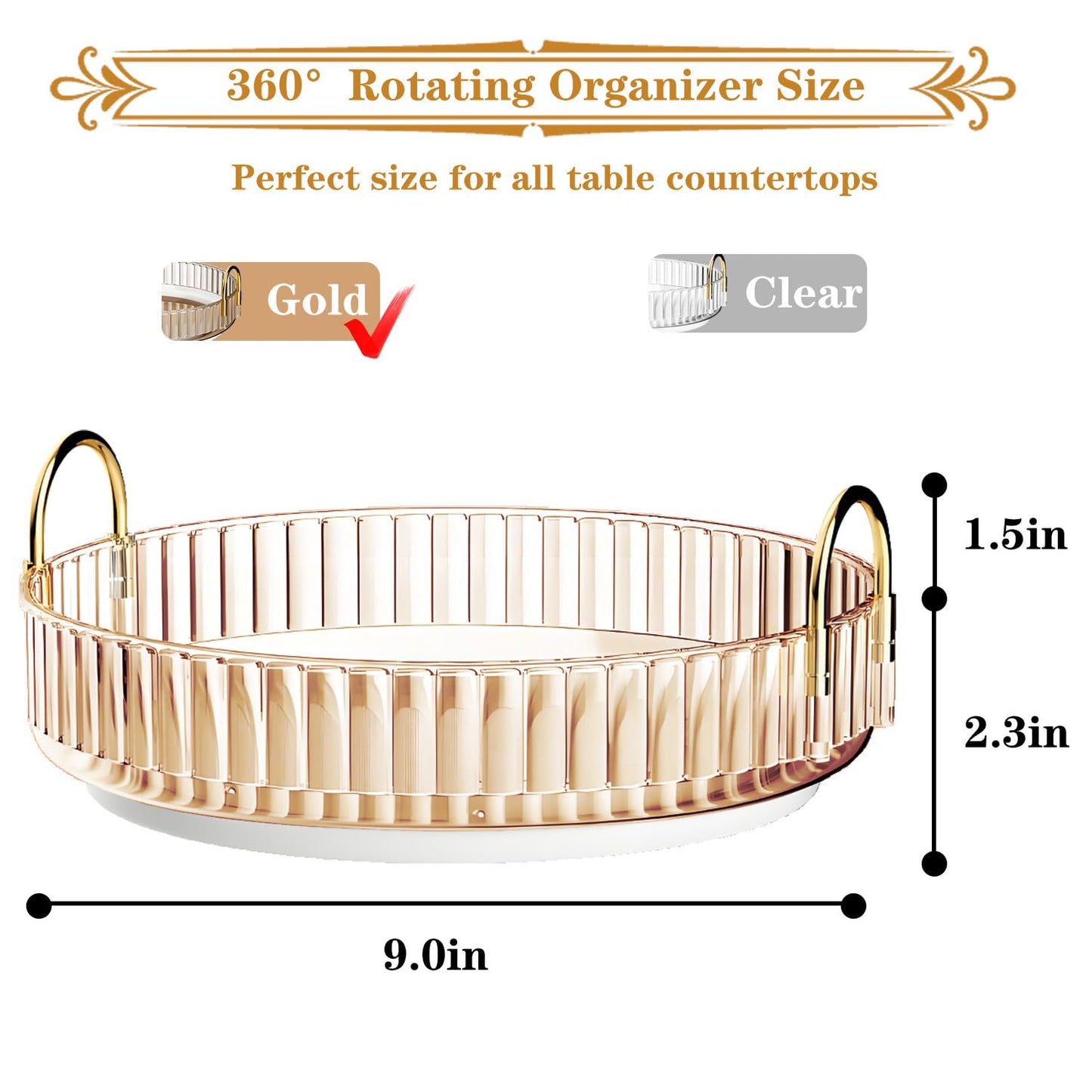 Makeup Organizer for Vanity 360 Rotating, Large Capacity Cosmetic Organisers for Lipsticks, Jewelry, Nail Care, Skincare, Perfume, Ideal Desk Organizer for Dresser, Bathroom and Kitchen(Gold, 1 Tier)