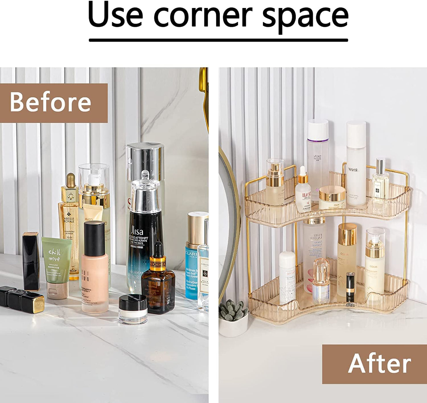 Bingobang Makeup Organiser Corner Trays, 3 Tiers Skincare Cosmetic Organizer Acrylic Large, Storage Tidy for Lipstick, Nail Care, Perfume, Brush, Vanity Dresser, Bedroom, Kitchen, Bathroom(Grey)