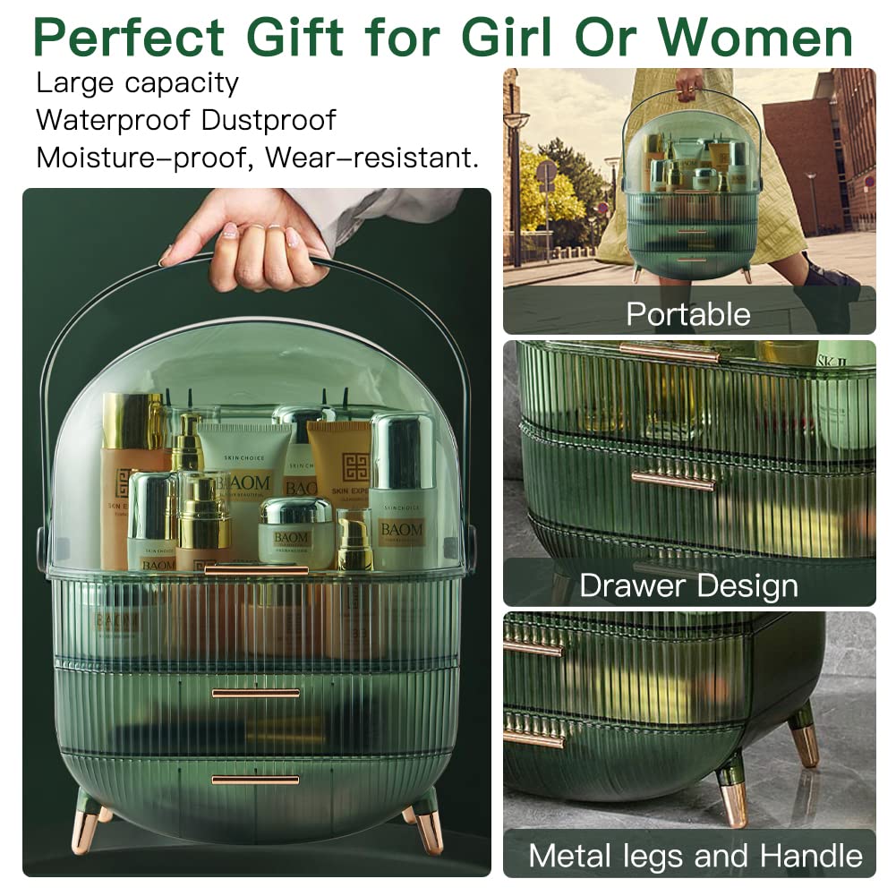 Multi-Function Make Up Case Dustproof Cosmetic Storage Box, Organizer Skin Care Products Jewelry Organizer Finishing Box for Bedroom Bathroom Desktop (Pink)