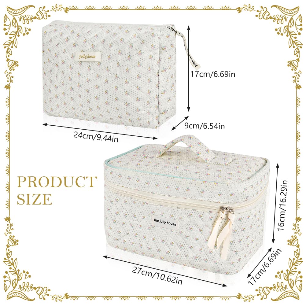 Aucuu Cotton Makeup Bag, Portable Travel Cosmetic Bag, Large Capacity Floral Toiletry Bags, Quilted Wash Bags Organizer for Women Girls
