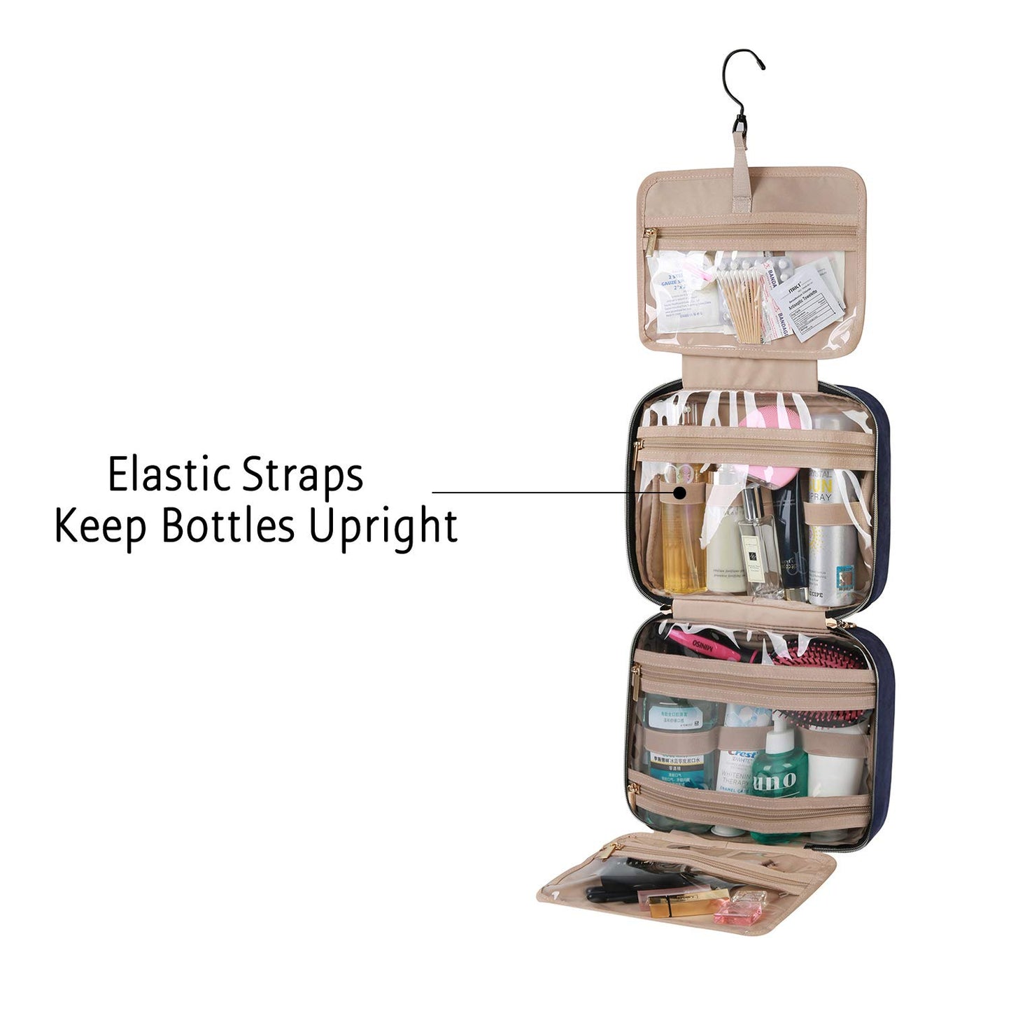 BAGSMART Large Hanging Toiletry Bag Travel Toiletry Bag Cosmetic Bag for Women, Black-Size L