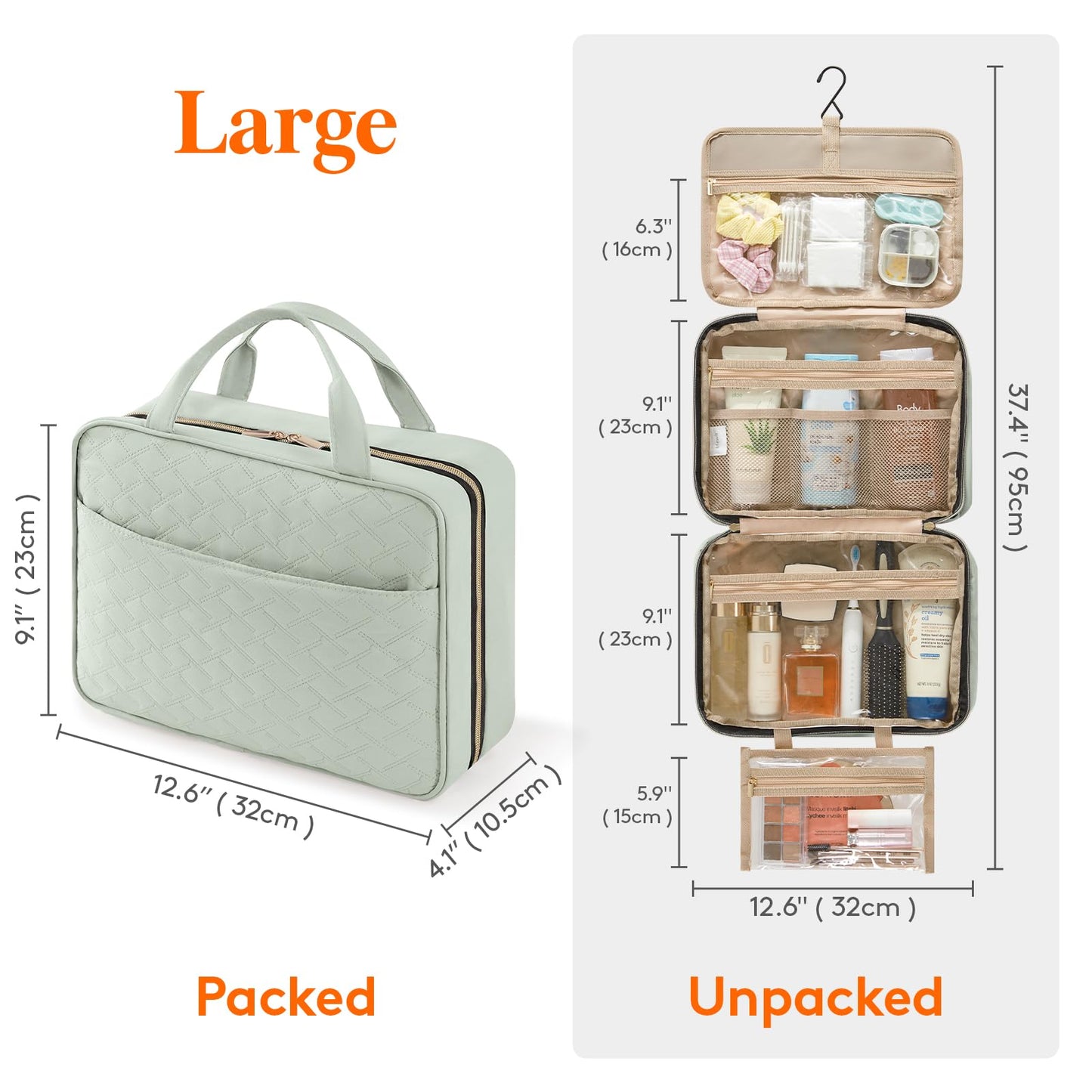 Lifewit Travel Toiletry Bag, Large Hanging Makeup Bag Organizer for Women, Transparent Travel Cosmetic Bag with Hanging Hook for Full Size Bottles, Vacation Essentials, Medium,Dark Blue