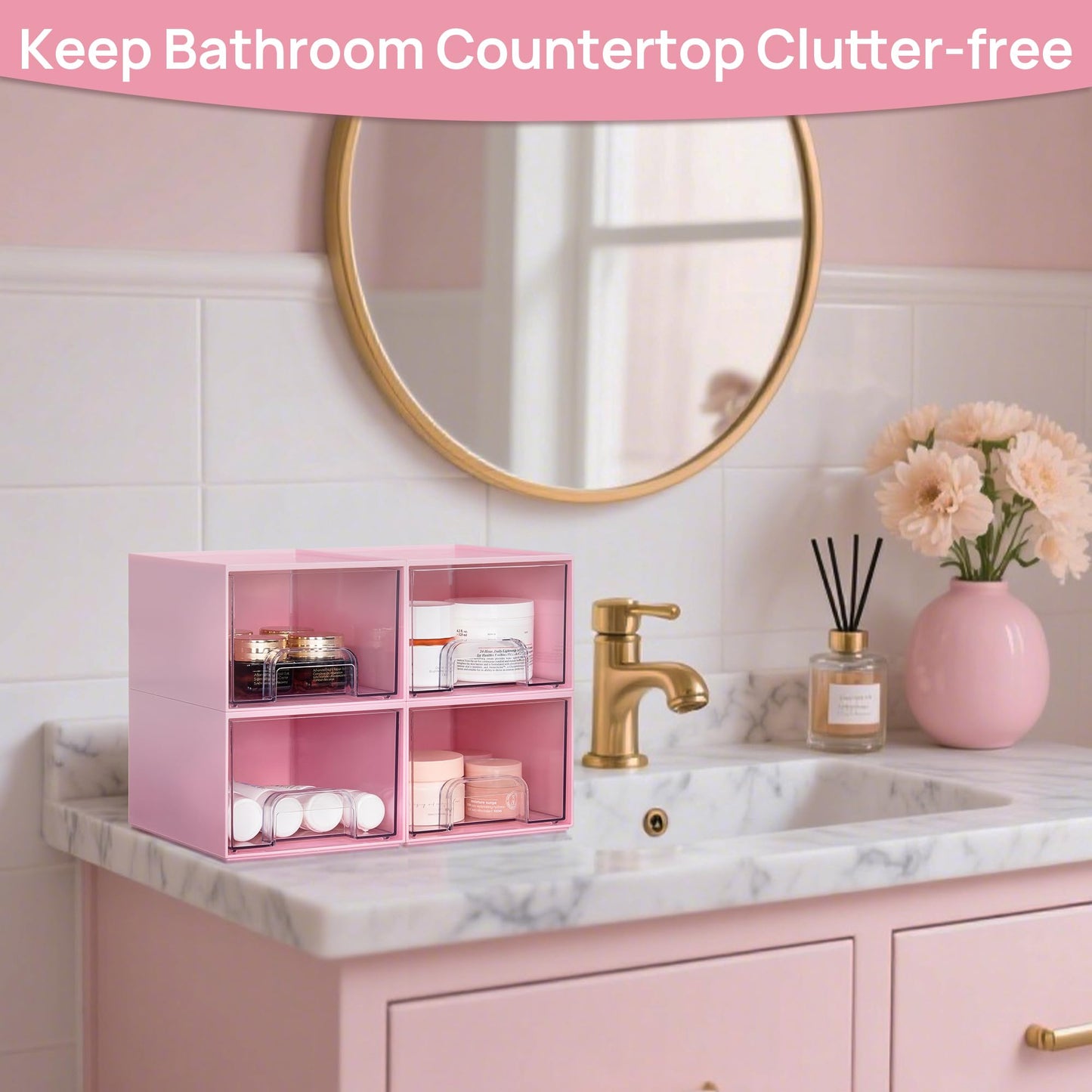 Vtopmart 3 Pack Clear Small Stackable Storage Drawers, Acrylic Bathroom Makeup Organiser, Plastic Storage Box For Vanity, Under Sink, Kitchen Cupboard, Pantry, Home Organization