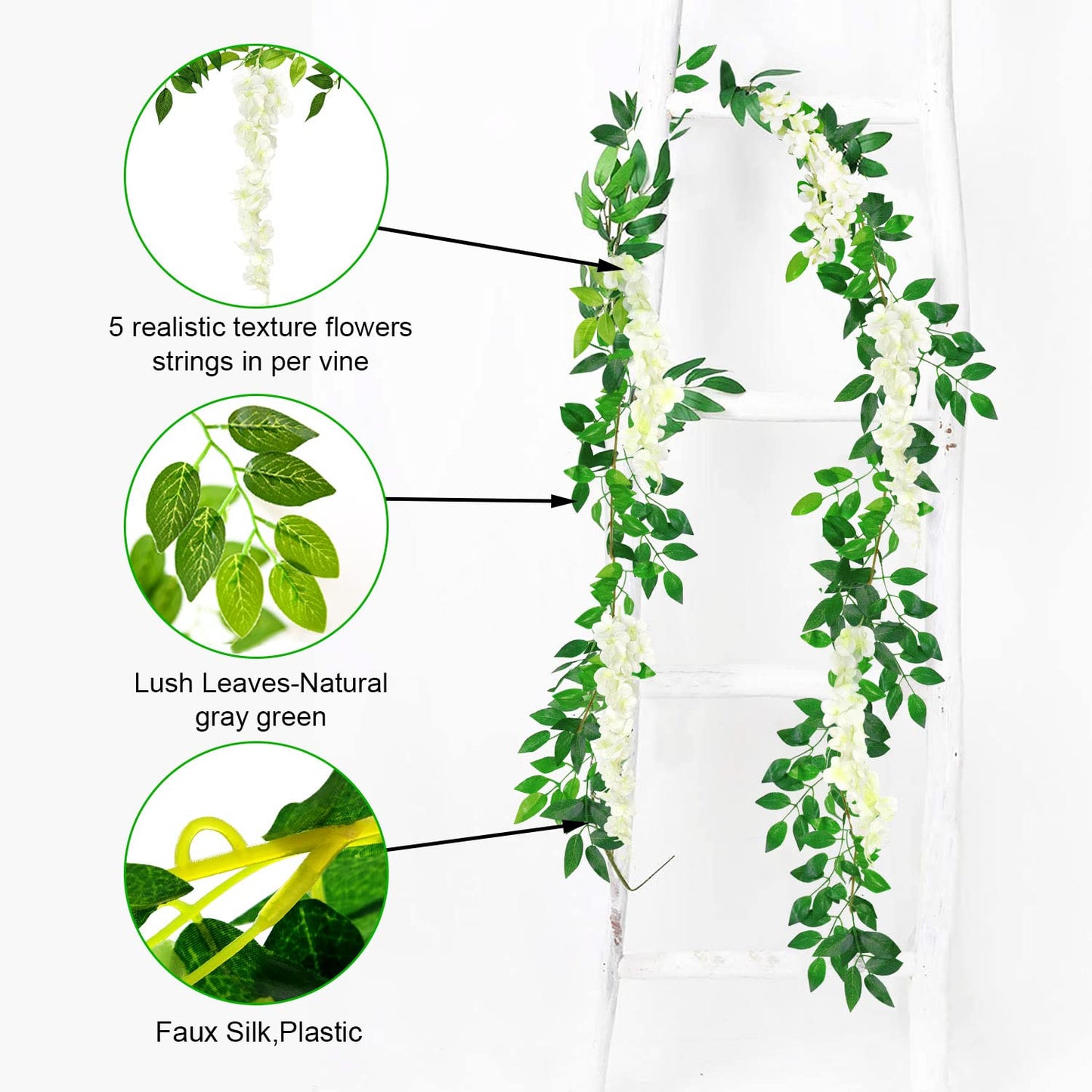 MOTONG Artificial Vine Flowers Decoration, 4Pcs (8FT/2.5M/piece) Artificial Wisteria Vines Garland Plants Flowers Arts For Ceremony Home Garden Wedding Party Decors (4Pcs Purple)