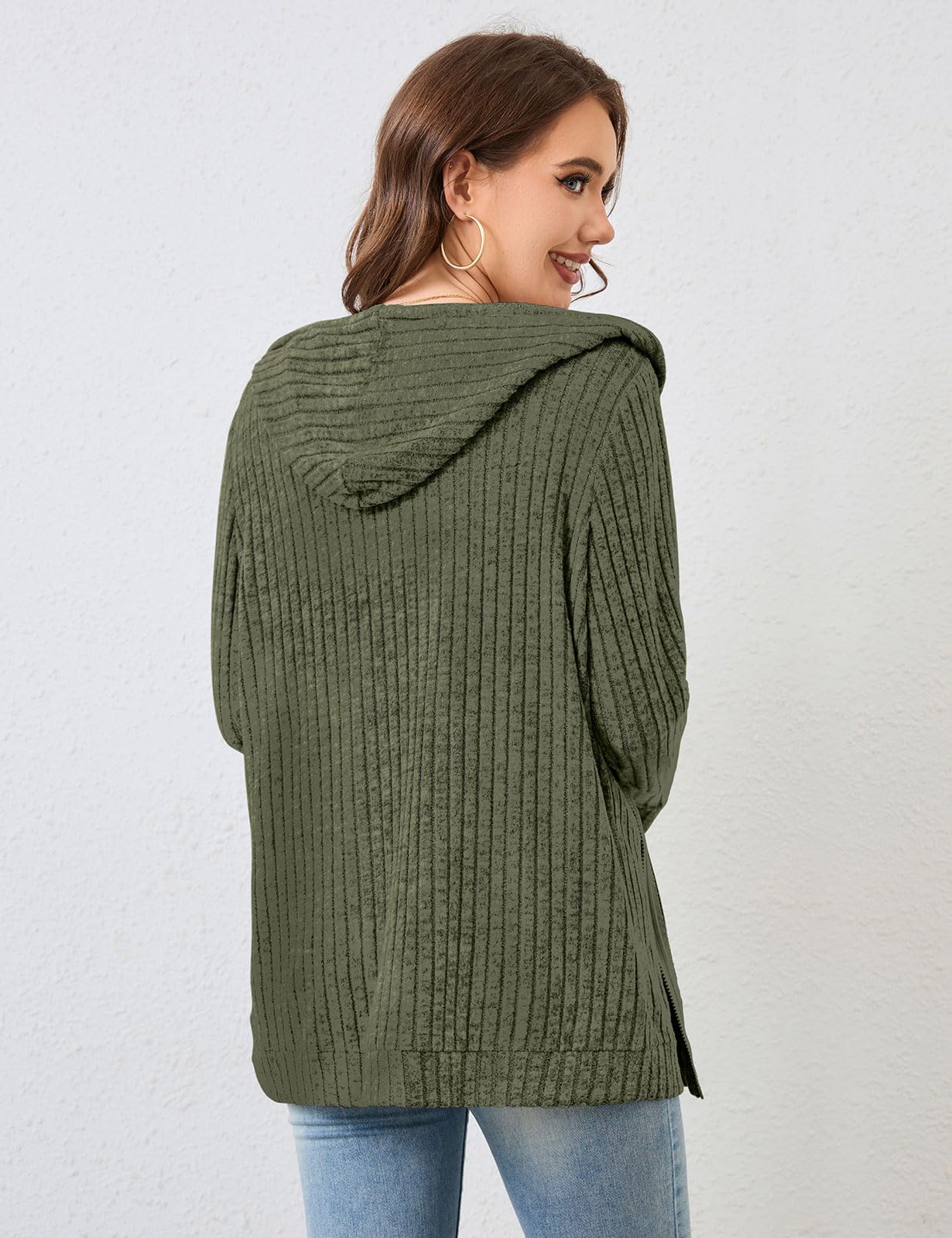 Flikity Womens Cardigans Zip Up Ladies Hoodies with Large Pockets Long Sleeve Tunic Tops Ladies Lightweight Jackets Casual Work Clothes M-XXL