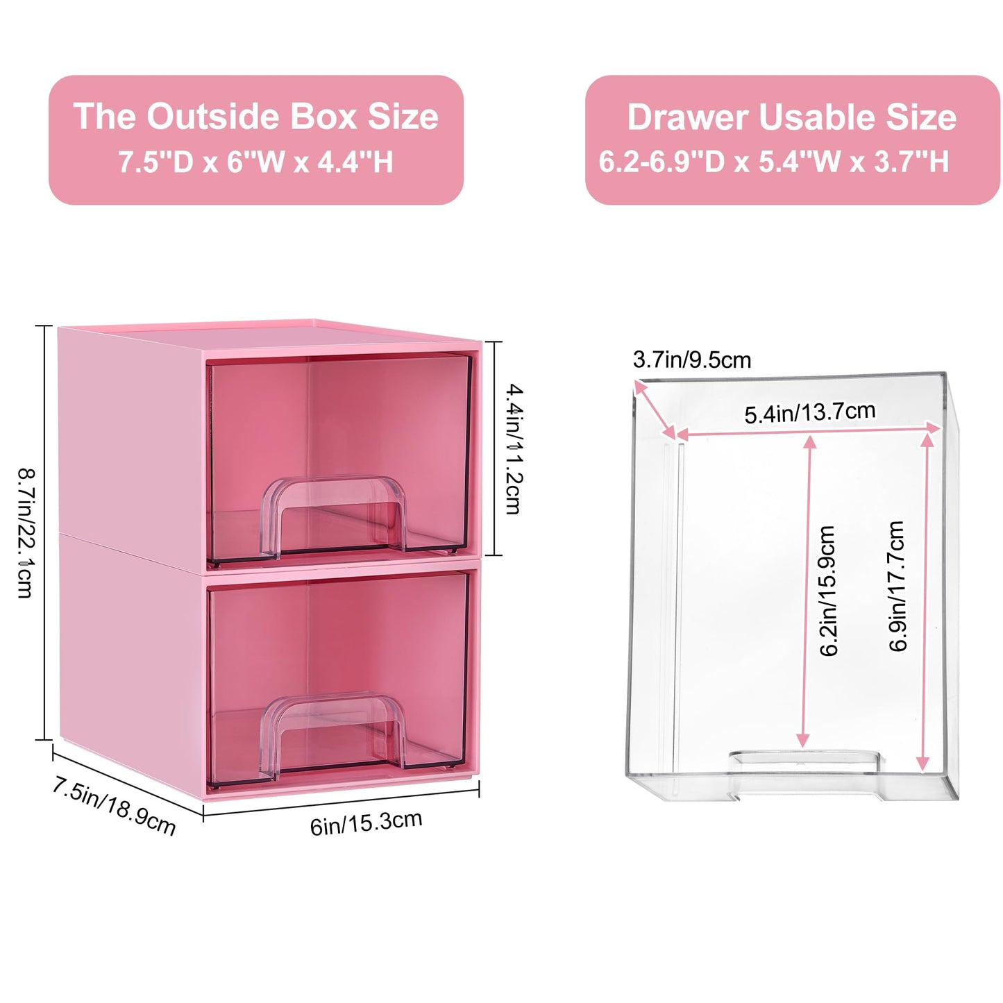 Vtopmart 3 Pack Clear Small Stackable Storage Drawers, Acrylic Bathroom Makeup Organiser, Plastic Storage Box For Vanity, Under Sink, Kitchen Cupboard, Pantry, Home Organization