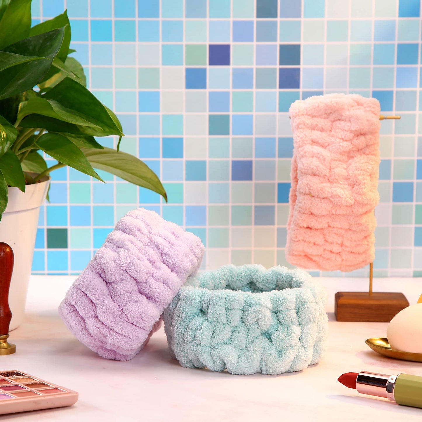 Chuangdi 3 Pieces Spa Headband for Women Facial Makeup Headband Soft Terry Cloth Hairband for Washing Face Mask Spa Shower Gifts(Light Orange, Light Purple, Light Green)