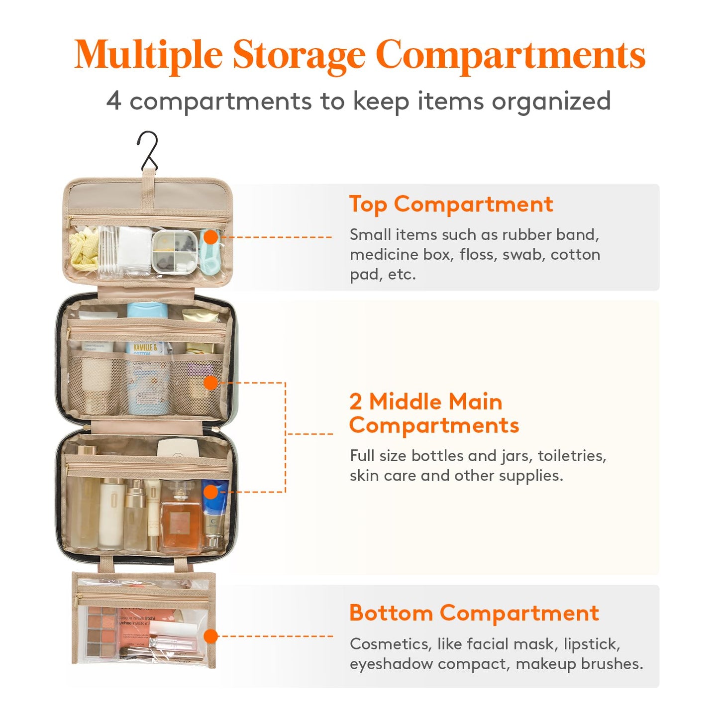 Lifewit Travel Toiletry Bag, Large Hanging Makeup Bag Organizer for Women, Transparent Travel Cosmetic Bag with Hanging Hook for Full Size Bottles, Vacation Essentials, Medium,Dark Blue