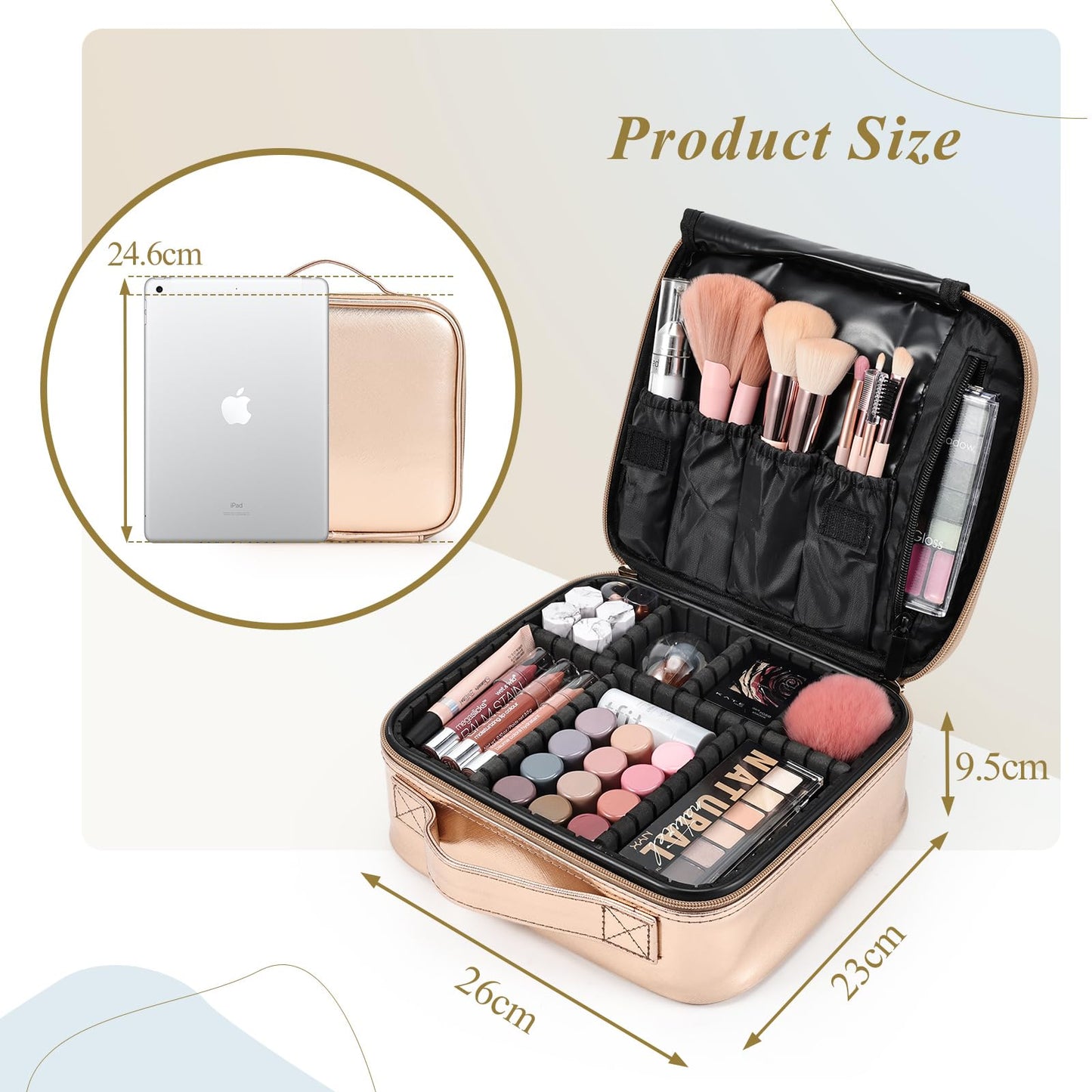 Joligrace Makeup Bag Cosmetic Case Vanity Travel Beauty Box Make Up Train Case Hairdressing Tools Organiser with Adjustable Compartment Oxford Fabric, Black