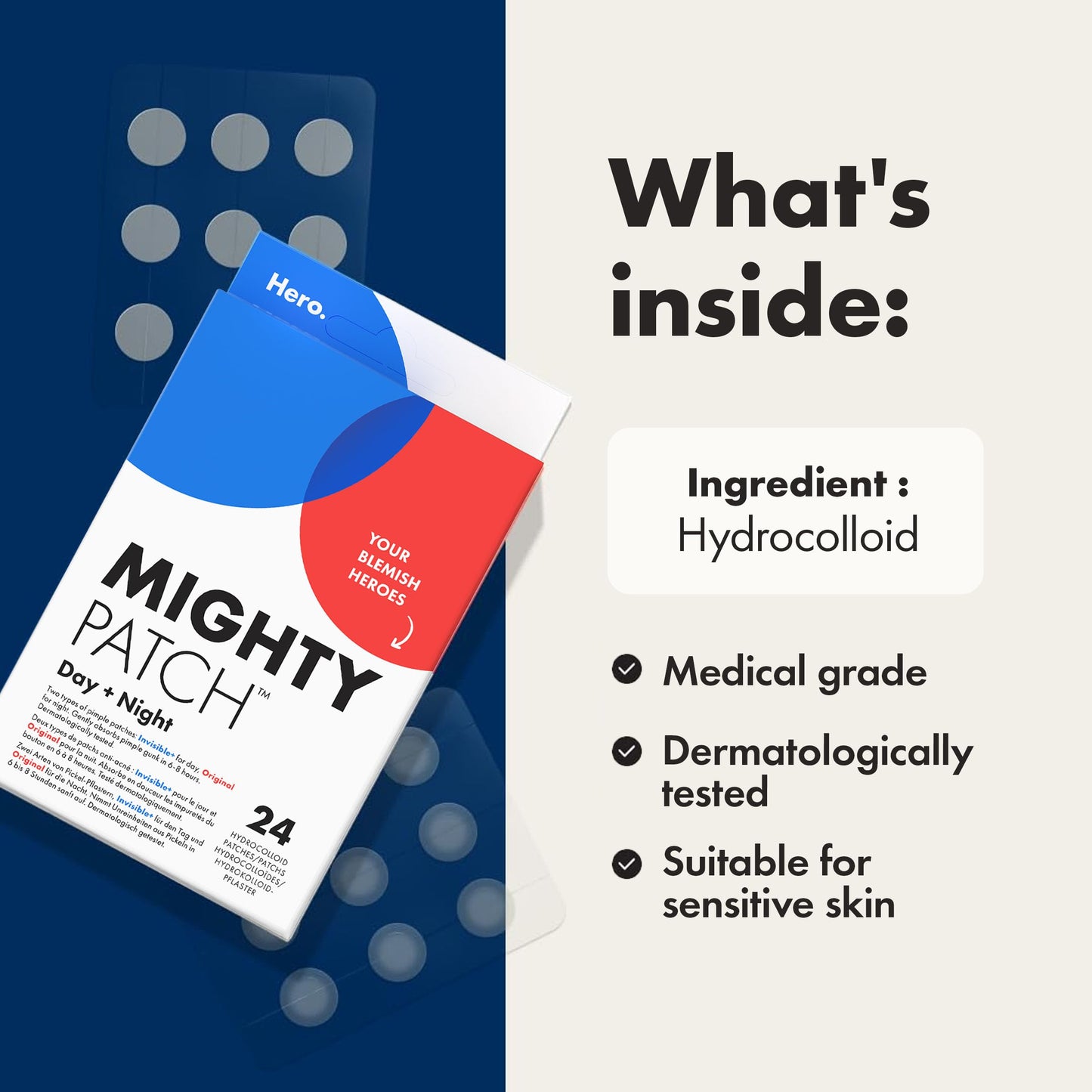 Mighty Patch Original Spot Patches by Hero Cosmetics, Day & Night Time Acne Treatment, Clear Spot Remover Hydrocolloid Patches, Anti Acne Dots, Spot Treatment Pimple Stickers - 36 Patches