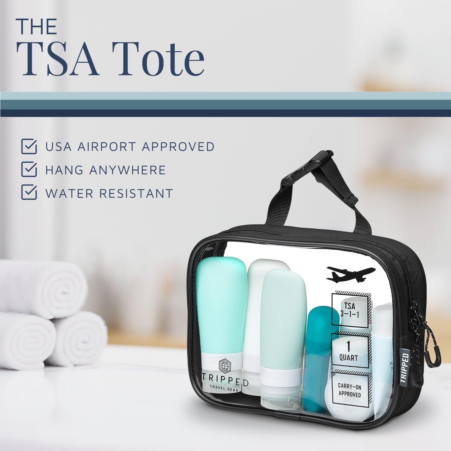 Toiletry Bag Kit Set: Hanging Travel Toiletry Bag + 311 TSA Cosmetic Liquid Bag + Ultralight Accessory Organizer Pouch, Navy, 3 Piece Toiletry Set