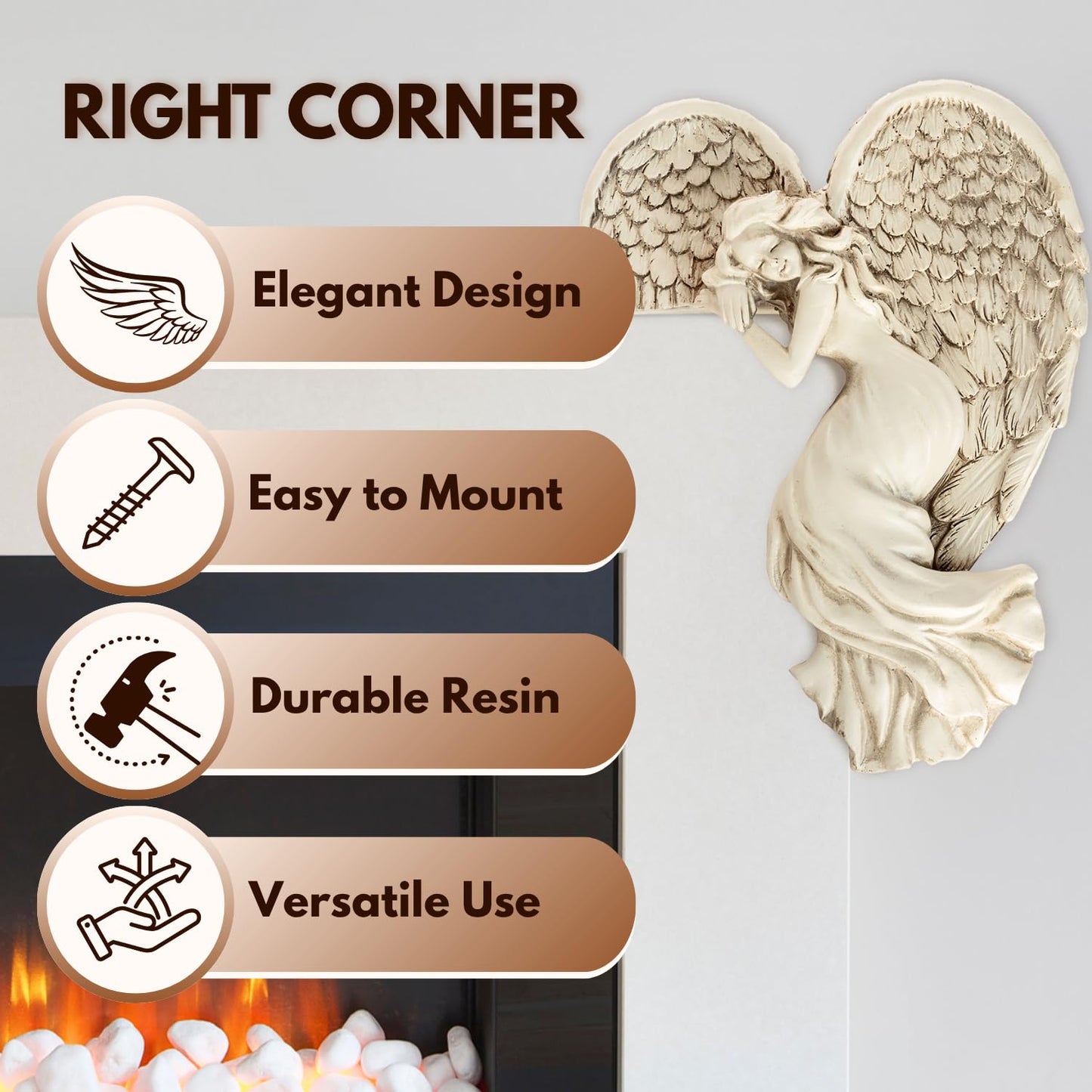 Marco Paul Sleeping Angel Corner Door Frame Statue Resin Angel Ornament Stone Effect Female Figurine Angel Wings Left Angle Door Sculpture Wall Art for Garden, Weddings, Home Decor