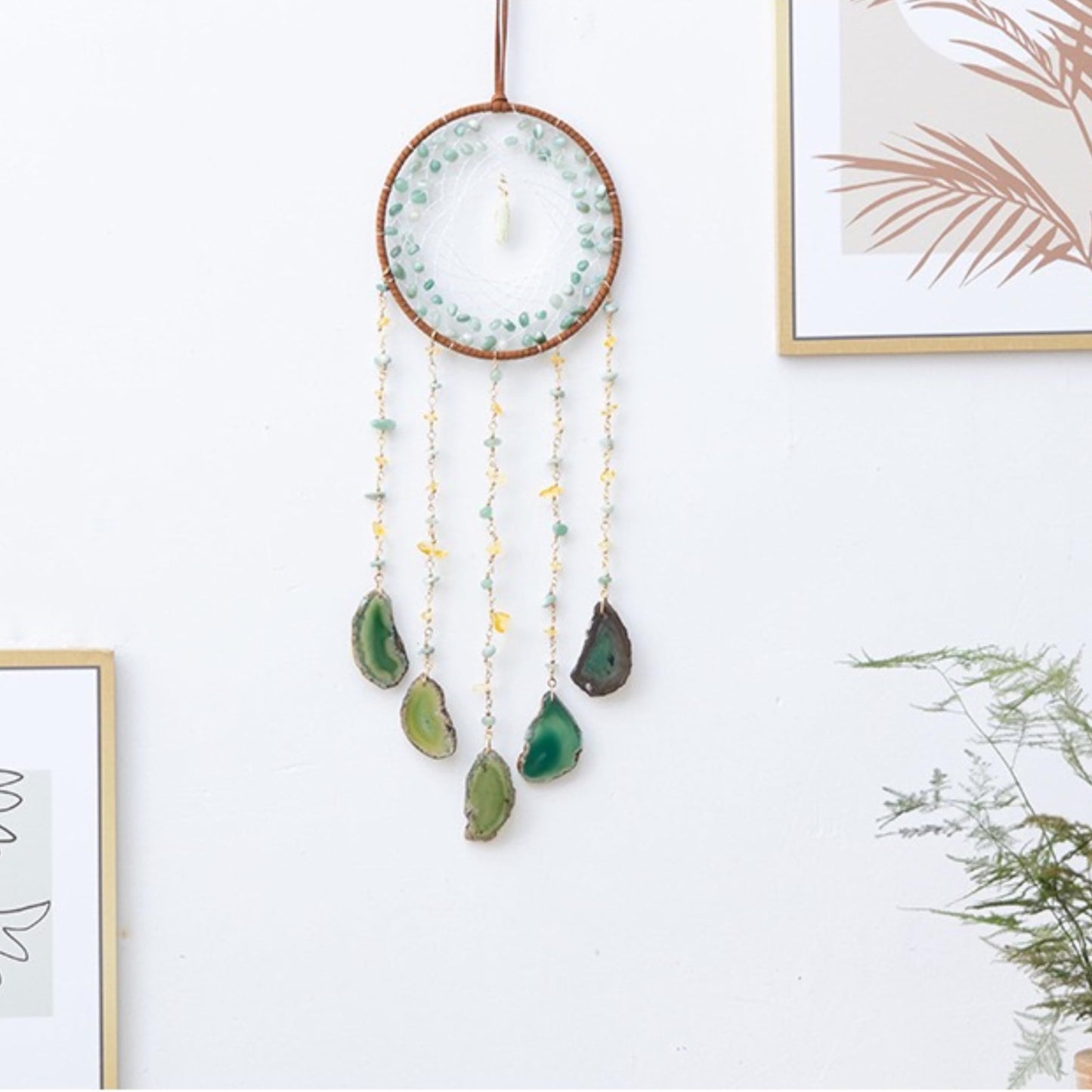 Moon Crystals Tree of Life Dream Catchers,Natural Gem Agate Wall Hangings for Windows Garden Home Décor (New moon shape)