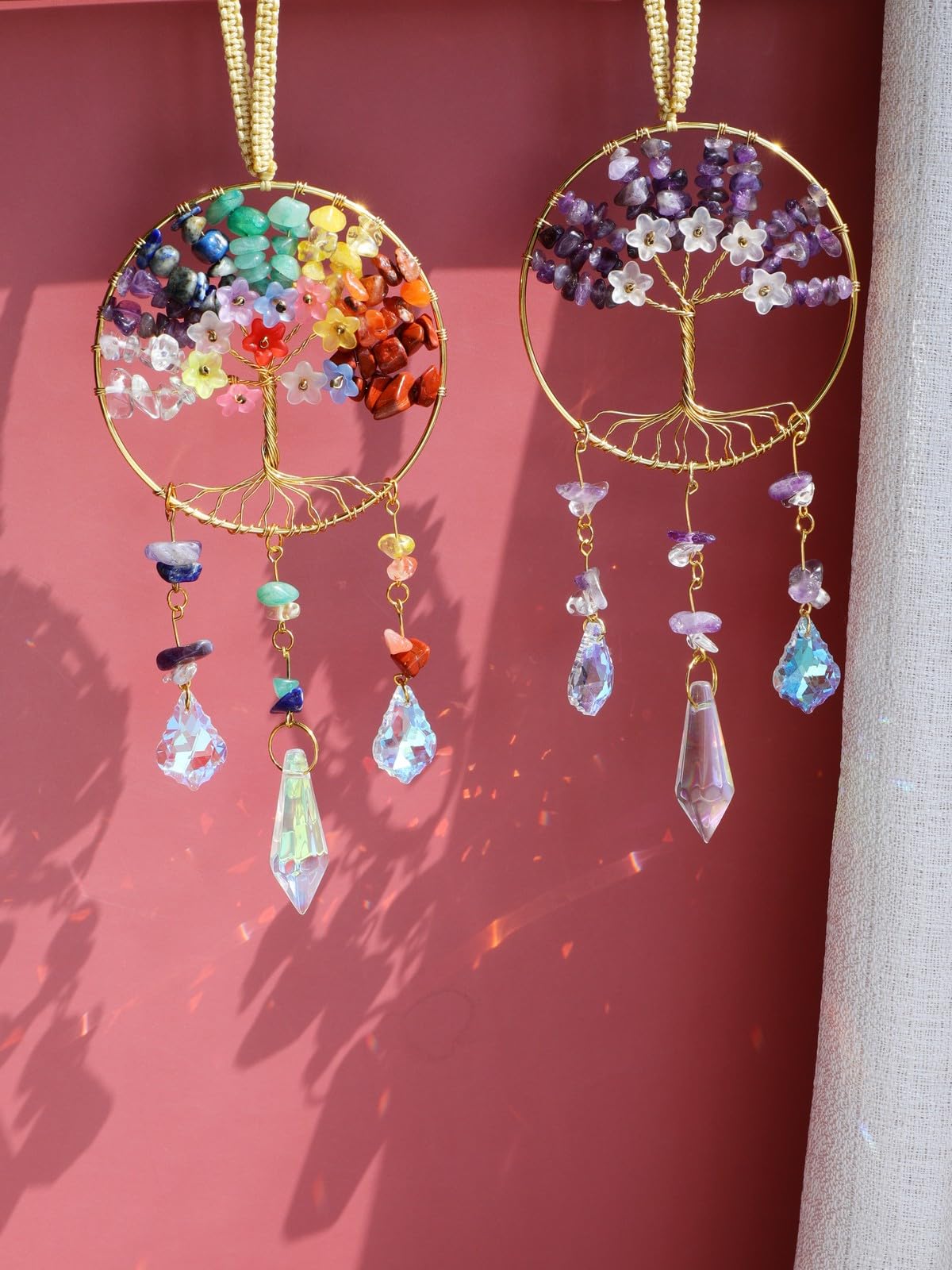 JOVIVI Chakra Tree of Life Crystals Suncatcher Hanging Ornaments Gifts for Women,Healing Crystal Gemstone Chakra Gifts,Sun Catchers for Windows Home Garden Decor