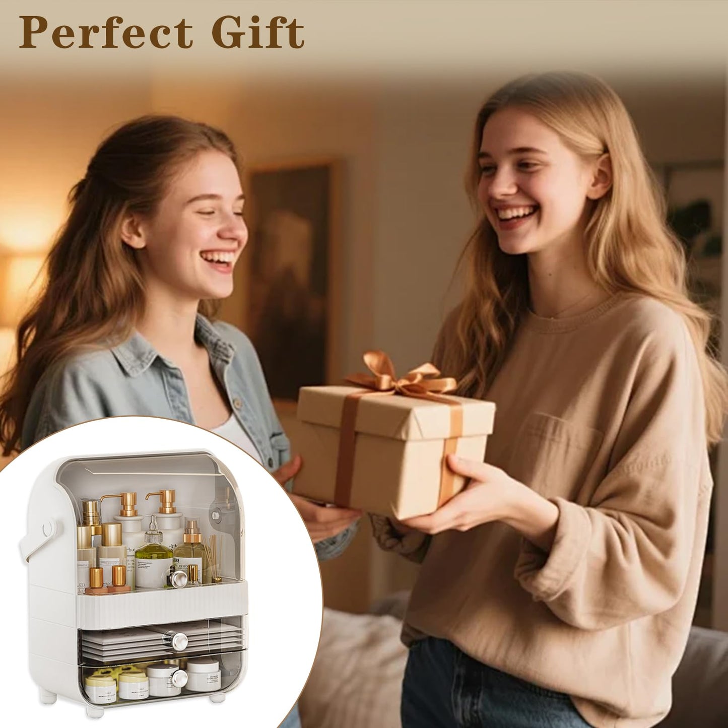 Makeup Organiser, Skincare Storage, Multi-Function Makeup Drawer Organisers Storage for, Skin Care Bathroom Countertop Bedroom Vanity Desk, White