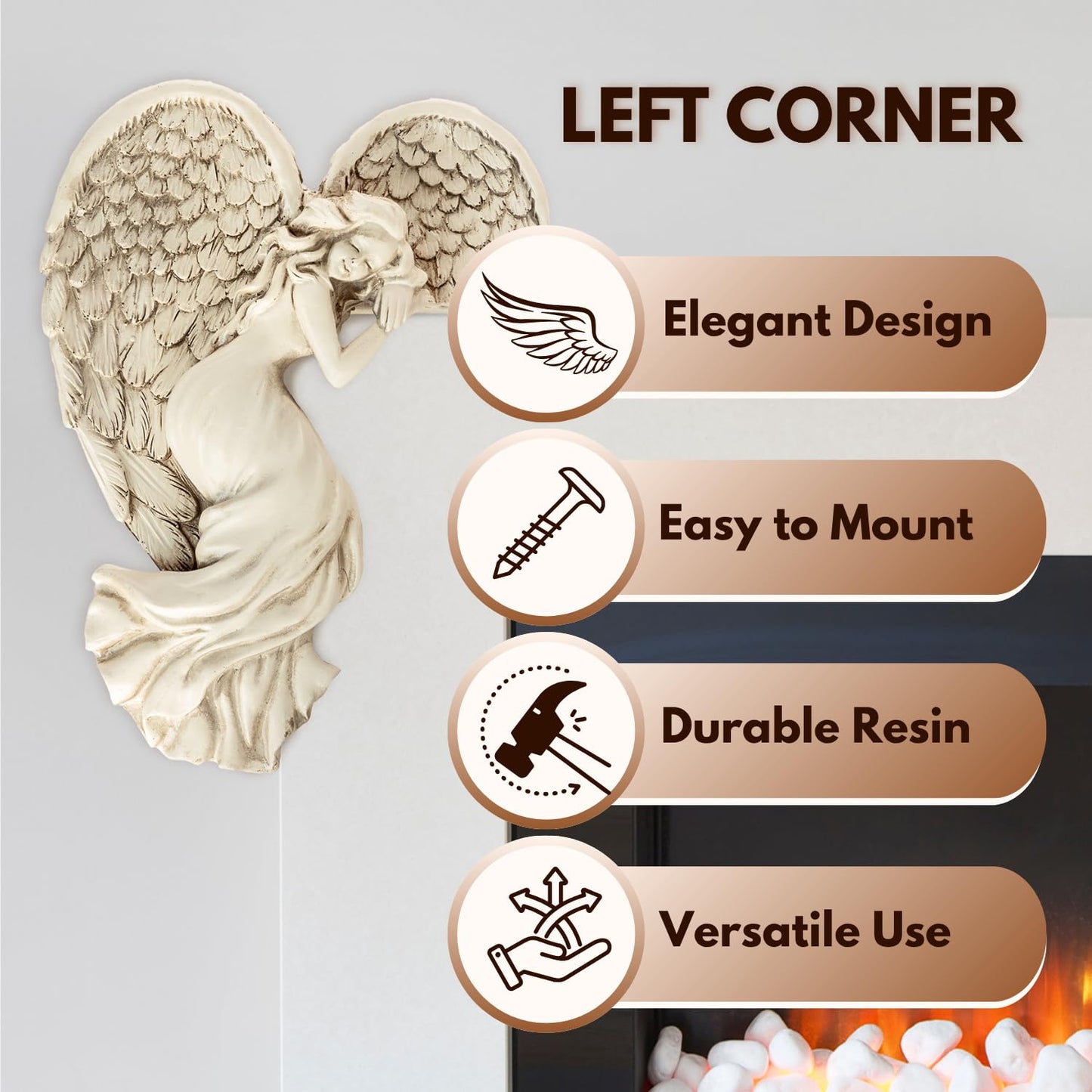 Marco Paul Sleeping Angel Corner Door Frame Statue Resin Angel Ornament Stone Effect Female Figurine Angel Wings Left Angle Door Sculpture Wall Art for Garden, Weddings, Home Decor