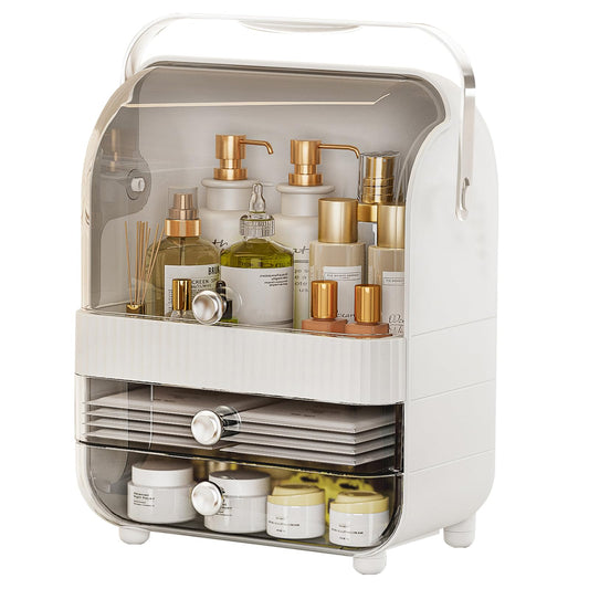Makeup Organiser, Skincare Storage, Multi-Function Makeup Drawer Organisers Storage for, Skin Care Bathroom Countertop Bedroom Vanity Desk, White