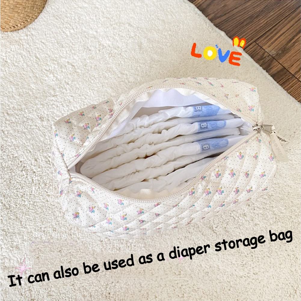 Aucuu Cotton Makeup Bag, Portable Travel Cosmetic Bag, Large Capacity Floral Toiletry Bags, Quilted Wash Bags Organizer for Women Girls