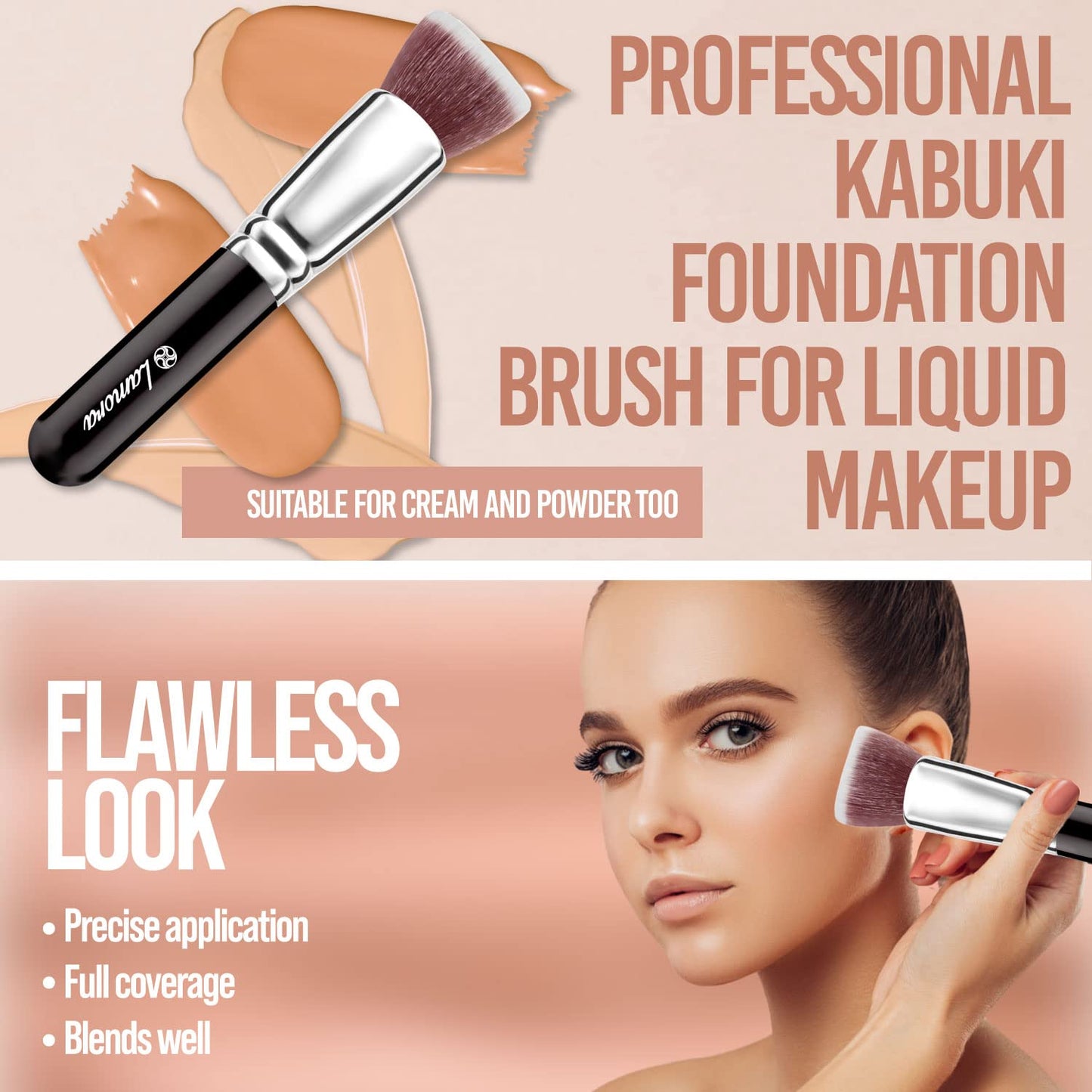 Make Up Brush Foundation Kabuki Flat Top - Perfect For Blending Liquid, Cream or Flawless Powder Cosmetics - Buffing, Stippling, Concealer - Premium Quality Synthetic Dense Bristles!