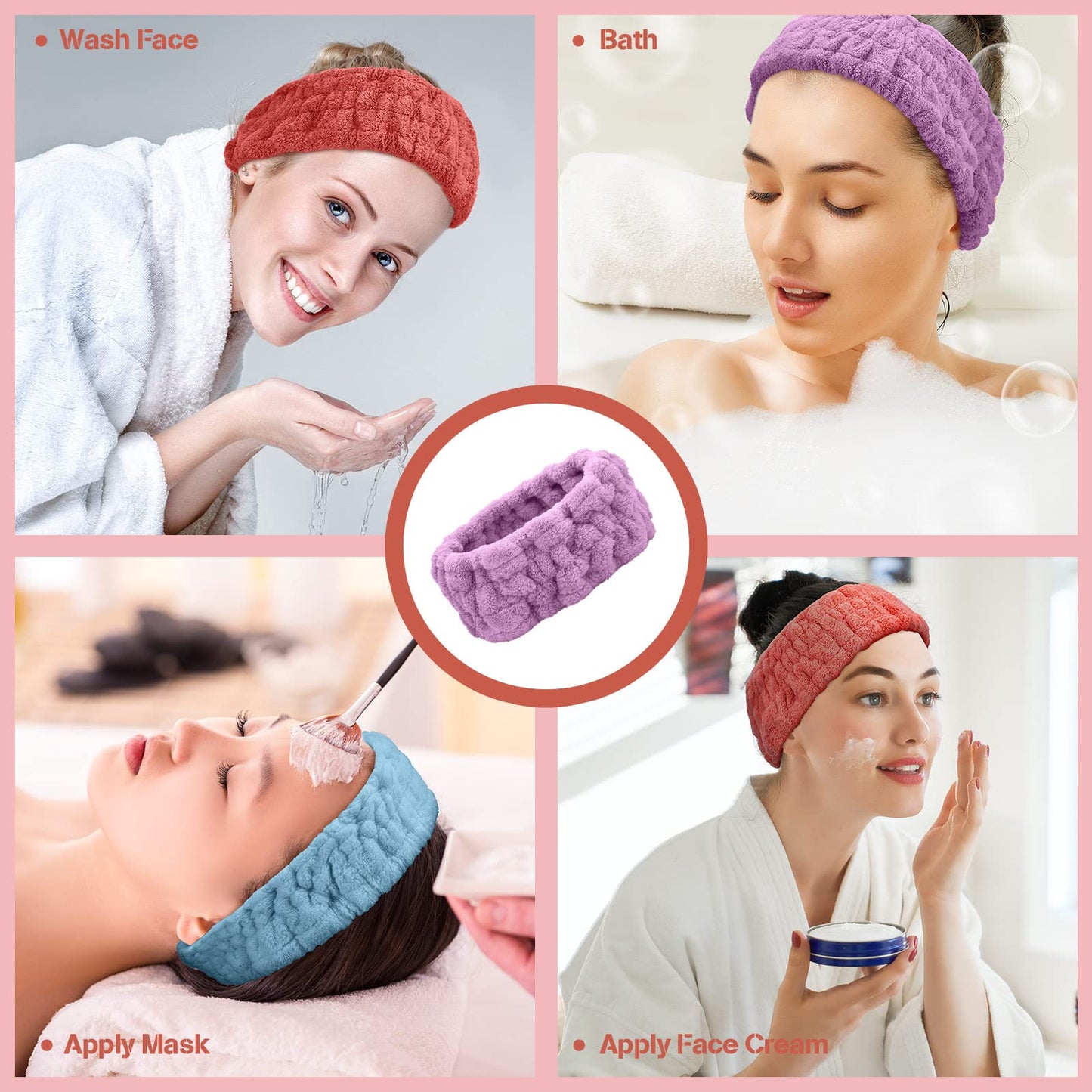 Chuangdi 3 Pieces Spa Headband for Women Facial Makeup Headband Soft Terry Cloth Hairband for Washing Face Mask Spa Shower Gifts(Light Orange, Light Purple, Light Green)