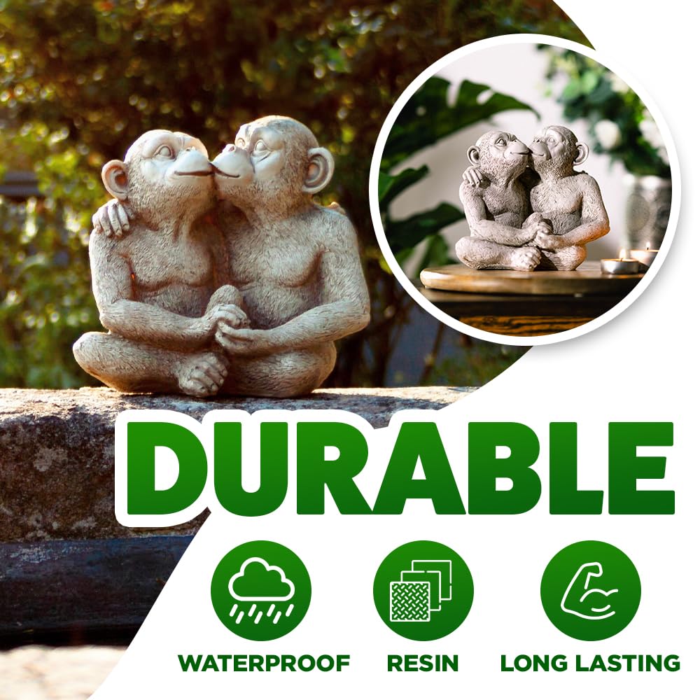 Garden Mile Stone Effect Animal Garden Statue Kissing Monkeys Sitting Monkeys Sculptures Patio Pond & Garden Ornaments Outdoor Home Outdoor Decor Living Room Decor