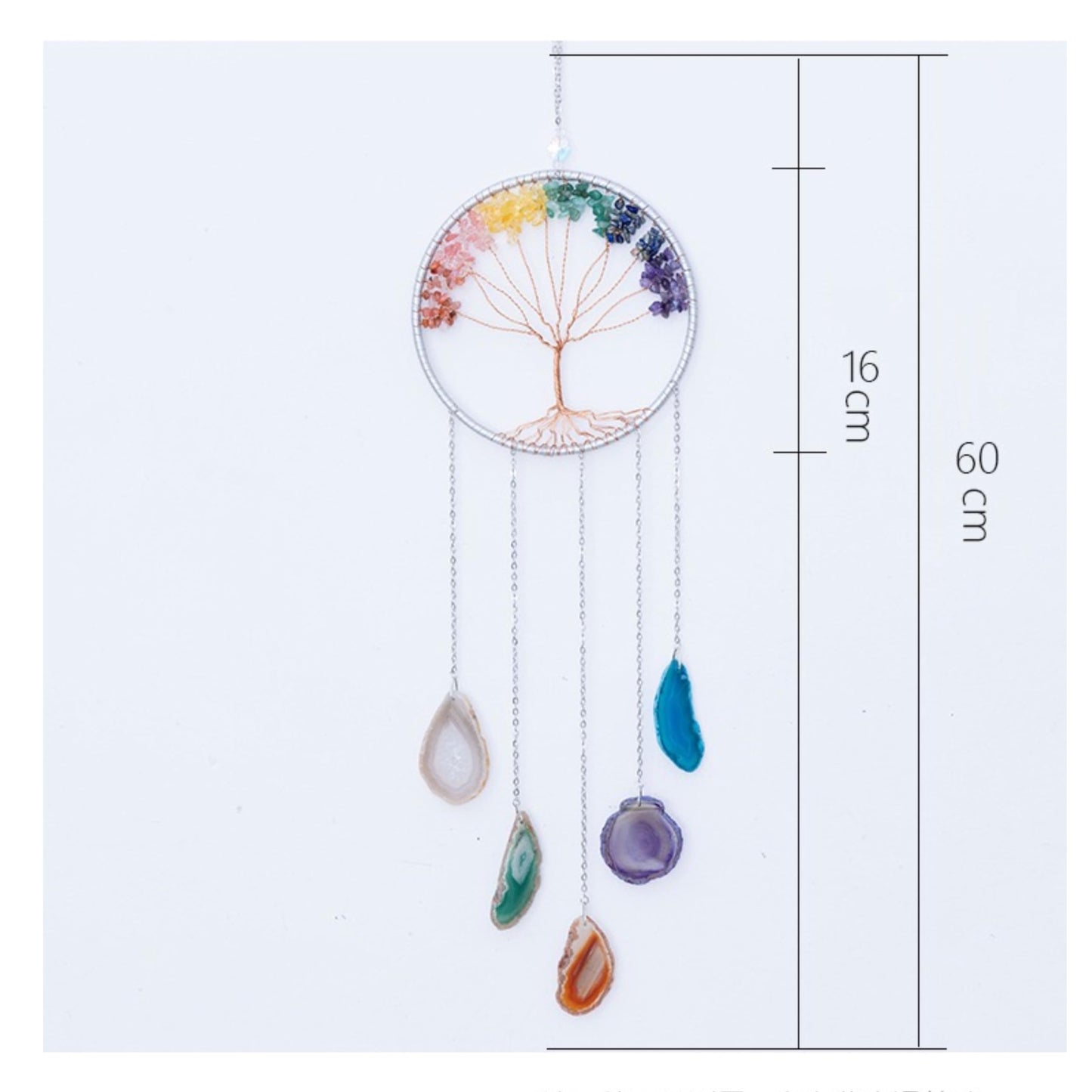 Moon Crystals Tree of Life Dream Catchers,Natural Gem Agate Wall Hangings for Windows Garden Home Décor (New moon shape)