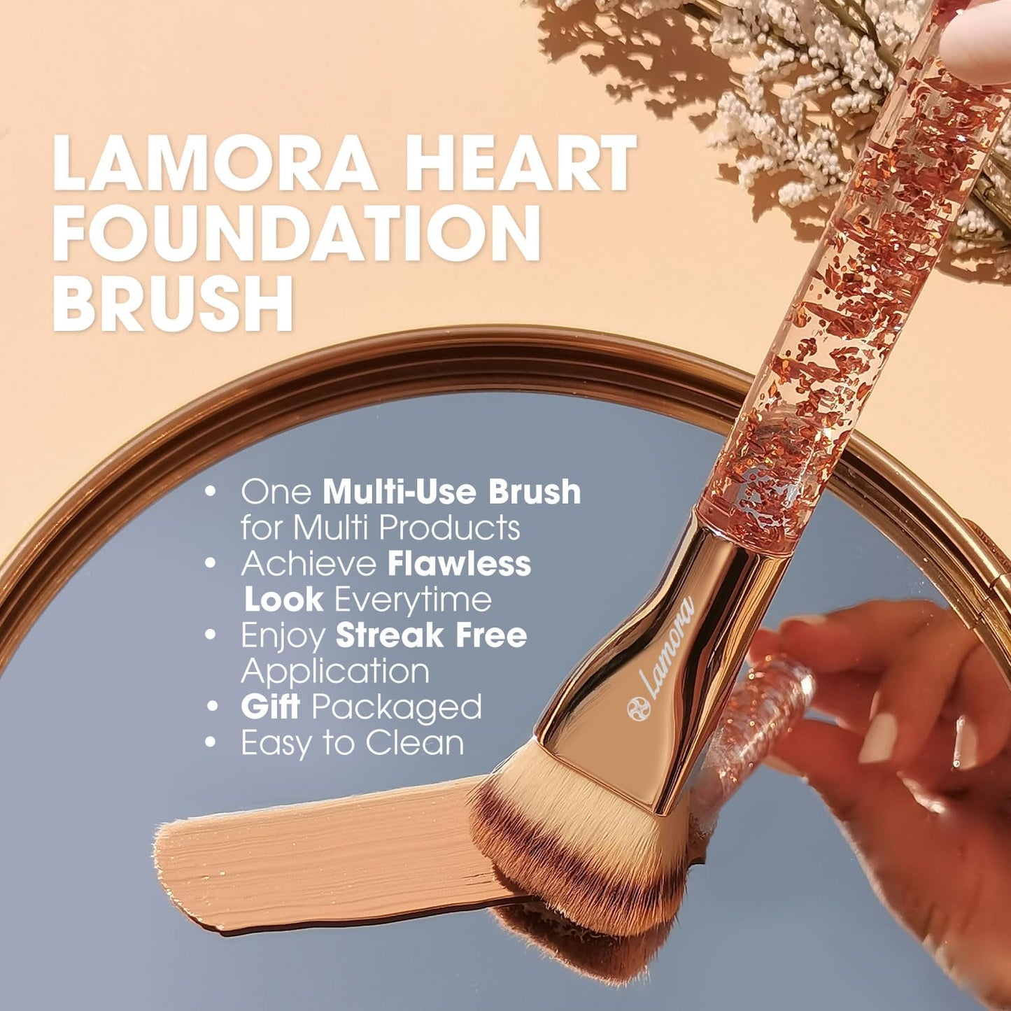 Make Up Brush Foundation Kabuki Flat Top - Perfect For Blending Liquid, Cream or Flawless Powder Cosmetics - Buffing, Stippling, Concealer - Premium Quality Synthetic Dense Bristles!