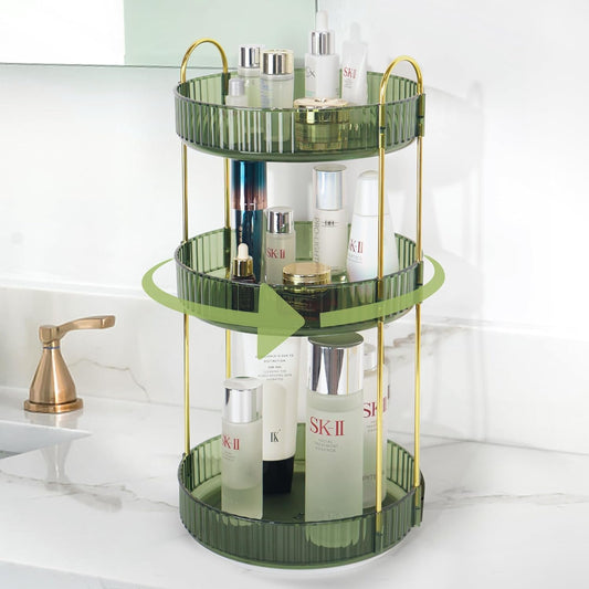 Rotating Makeup Organizer for Vanity, Large Skincare Make Up Storage Perfume Organizers for Bathroom Counter, Clear Cosmetic Lipstick Toiletry Dresser Organizer Spinning Holder