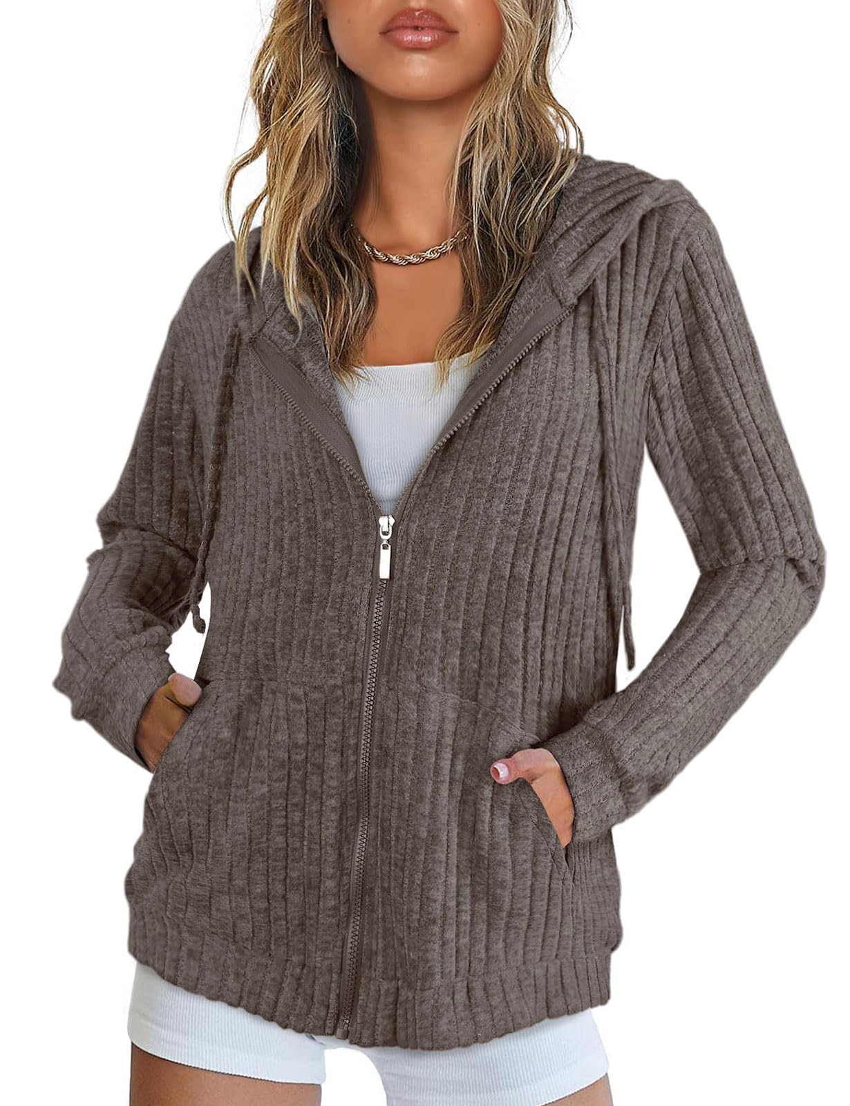 Flikity Womens Cardigans Zip Up Ladies Hoodies with Large Pockets Long Sleeve Tunic Tops Ladies Lightweight Jackets Casual Work Clothes M-XXL