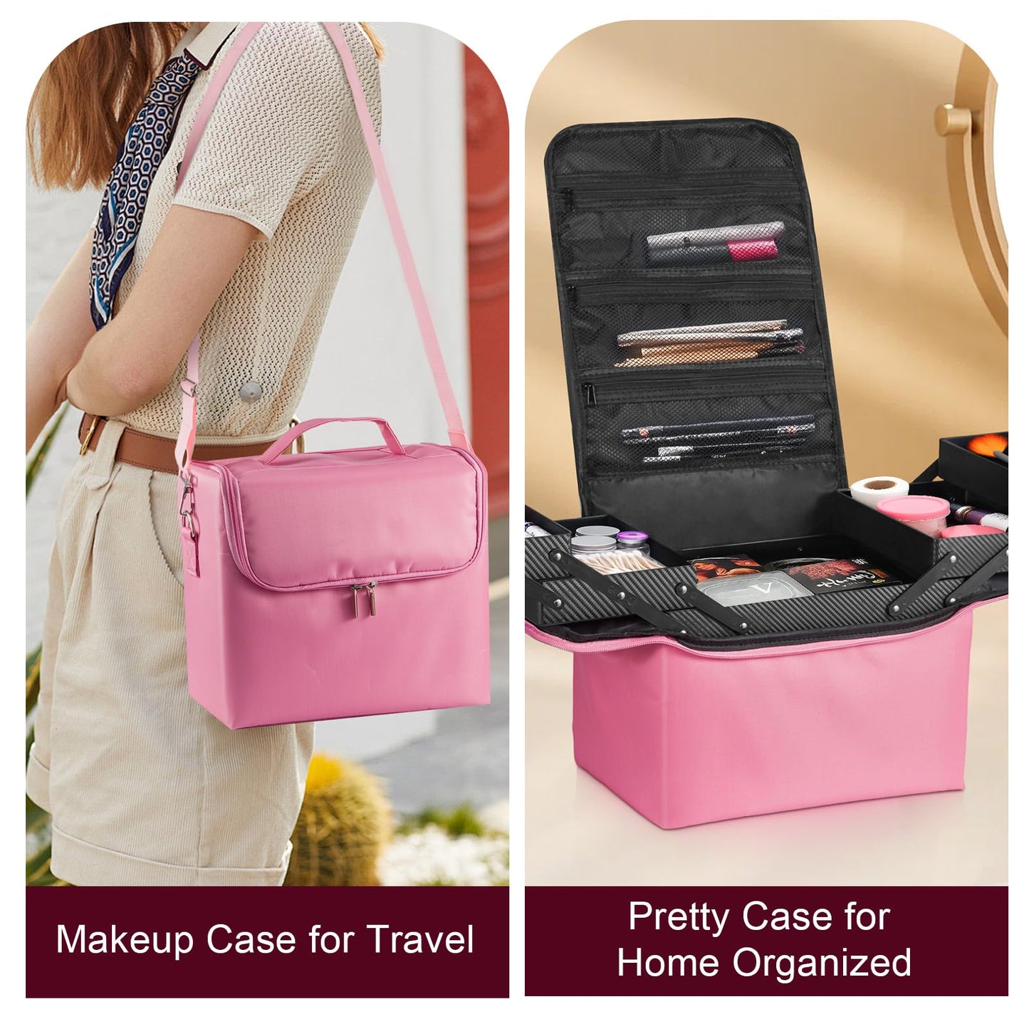 Makeup Case Large Vanity Case – 29x21x27cm Portable Cosmetic Organiser with Shoulder Strap – Professional Make Up Case for Travel & Home, Durable Nylon Storage Beauty Box