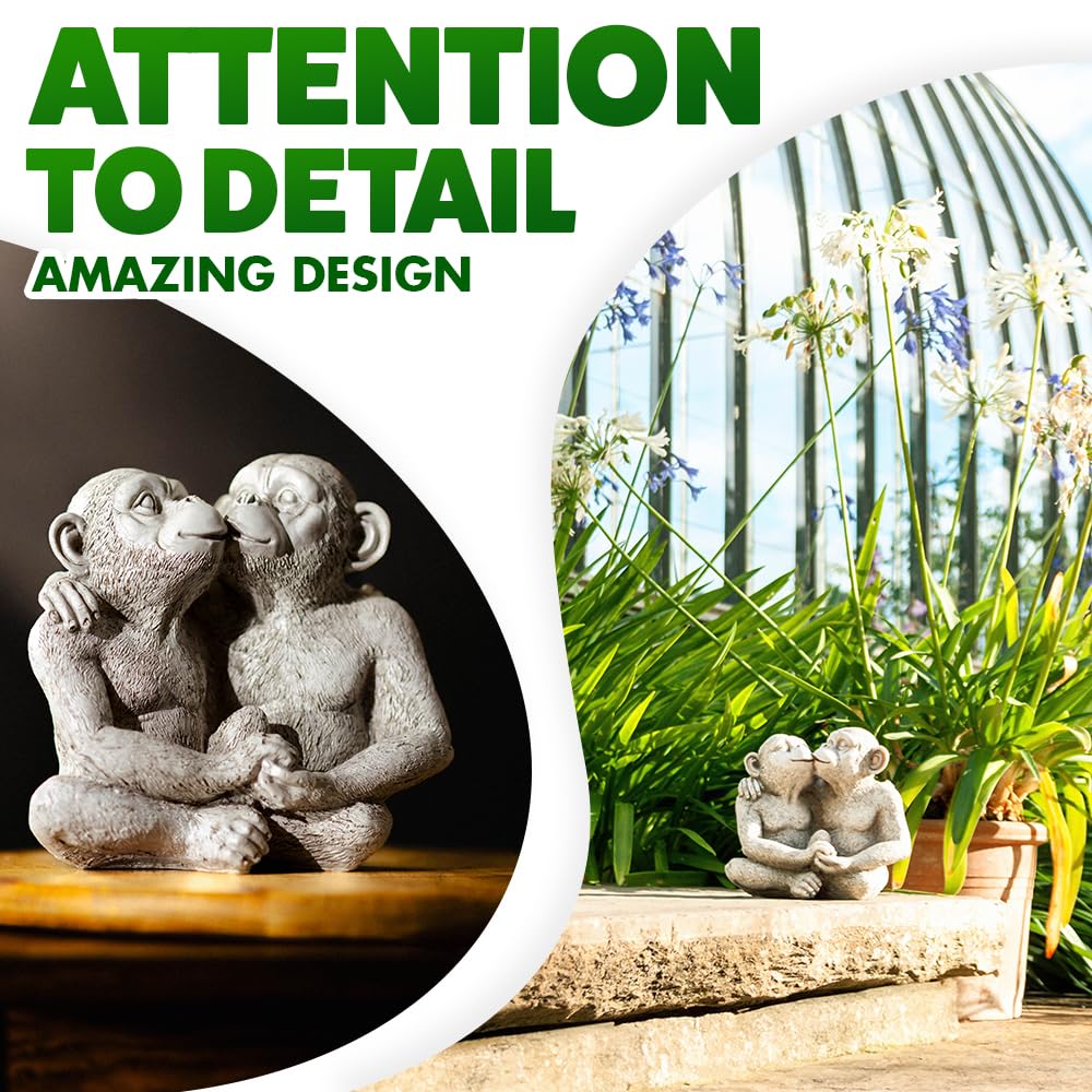 Garden Mile Stone Effect Animal Garden Statue Kissing Monkeys Sitting Monkeys Sculptures Patio Pond & Garden Ornaments Outdoor Home Outdoor Decor Living Room Decor