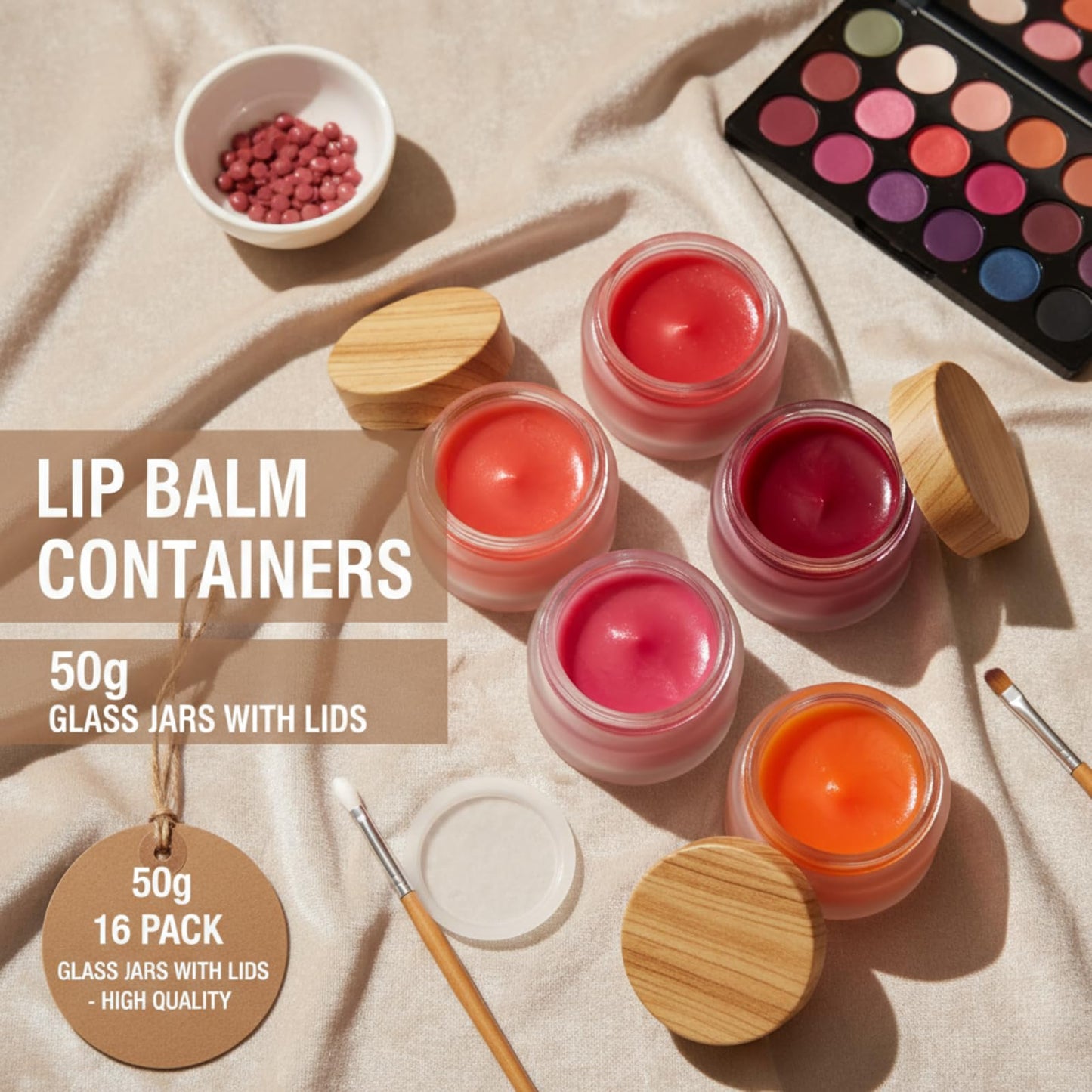 ZENFUN 16 Pcs Glass Cosmetic Containers 50 Gram/50ml Empty Sample Jar with Plastic Lid, Frosted Glass Bottle, Small Makeup Sample Jars, Refillable Travel Jars for Cream, Lotions, Lip Balm