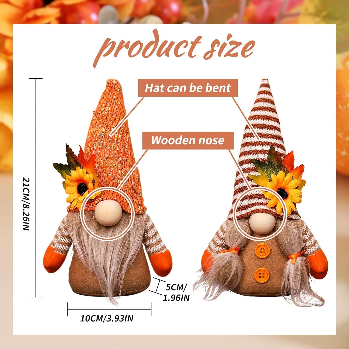 Feibety 2Pcs Autumn Gonk Decorations,Fall Harvest Plush Handmade Sunflower Maple Leaf Elf Dwarf Decor for Home Decor,Handmade Harvest Themed Decor for Farmhouse Holiday Home Kitchen Party