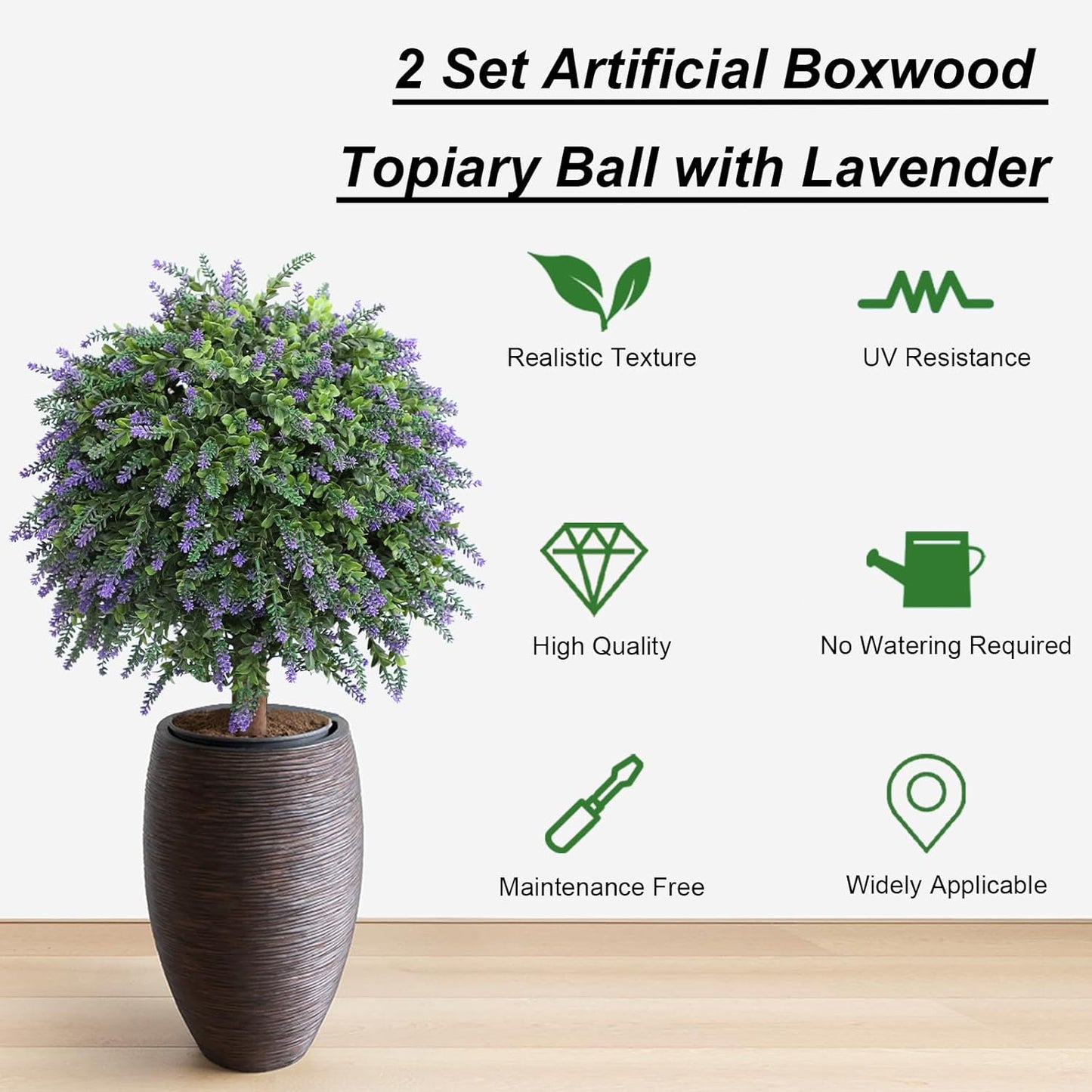 momoplant Artificial Lavender Topiary Ball Trees in Pot, UV Resistant Fake Bushes with Flowers for Outdoor Indoor Home Office Garden Front porch Decor
