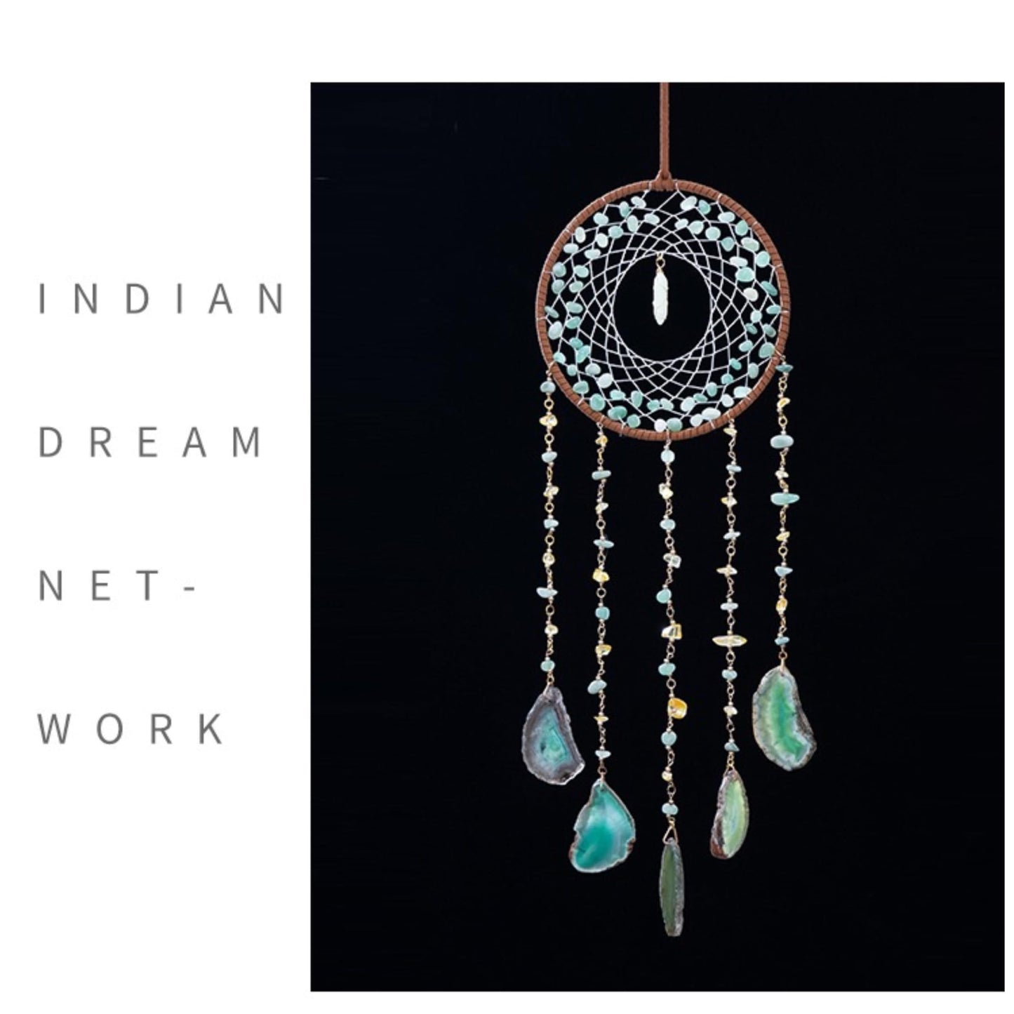 Moon Crystals Tree of Life Dream Catchers,Natural Gem Agate Wall Hangings for Windows Garden Home Décor (New moon shape)