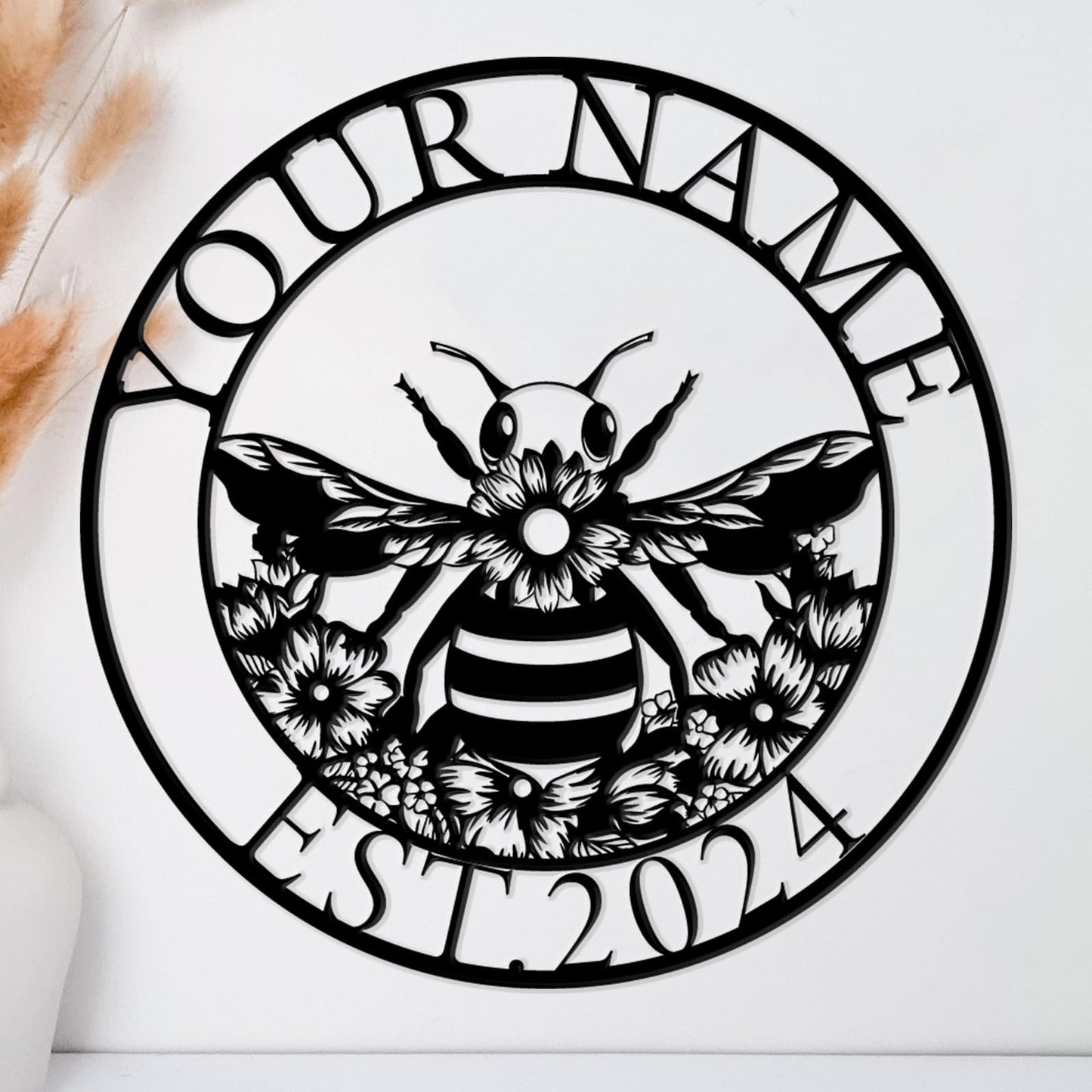 Custom Honey Bee Metal Wall Sign, Personalized Metal Bee Decor, Bee Garden Art, Gift for Bee Keeper, Bee Farm Sign, Gardener Decor, Bee Art (Bee M)