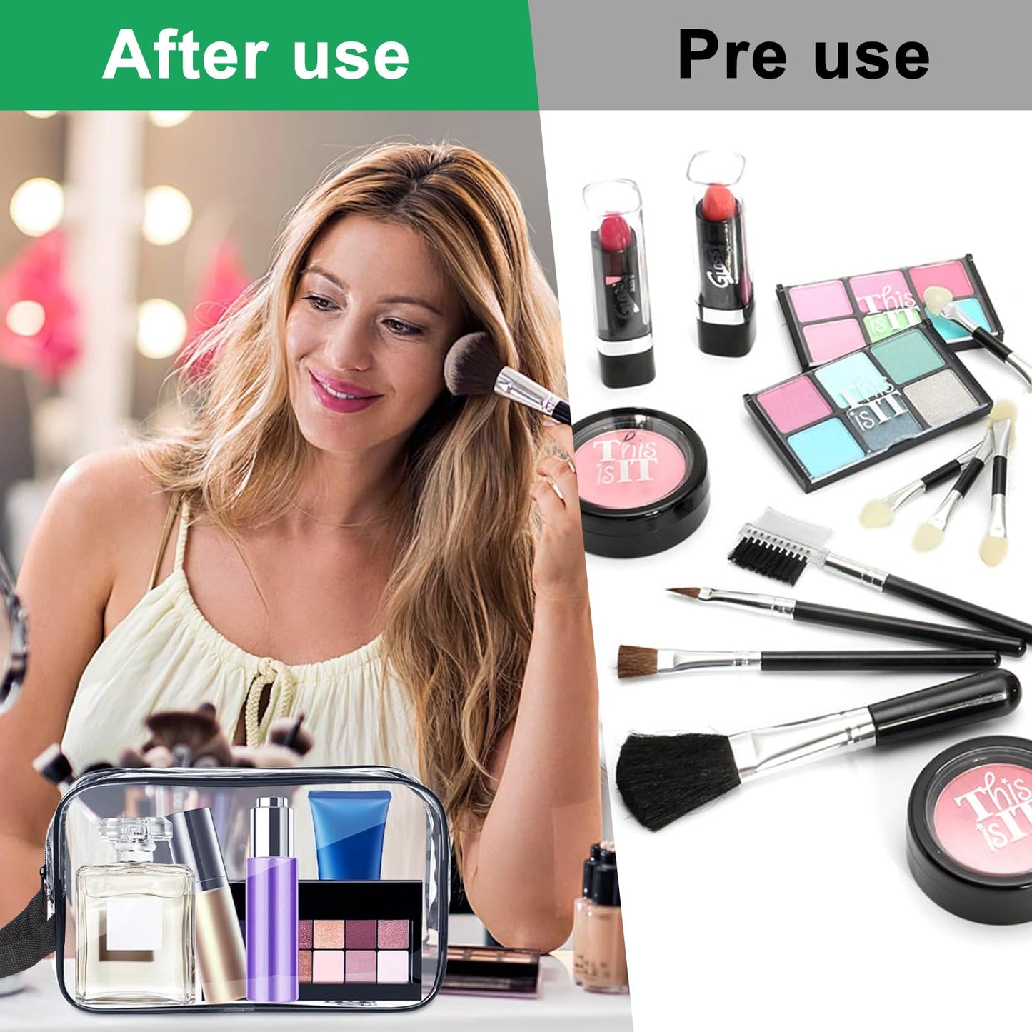 2 Pack Clear Wash Bag for Toiletries, Large/Small Clear Travel Toiletries Bag Thickened PVC Waterproof Makeup Bags with Handles Travel Wash Bags with Zippers for Women Girls Men