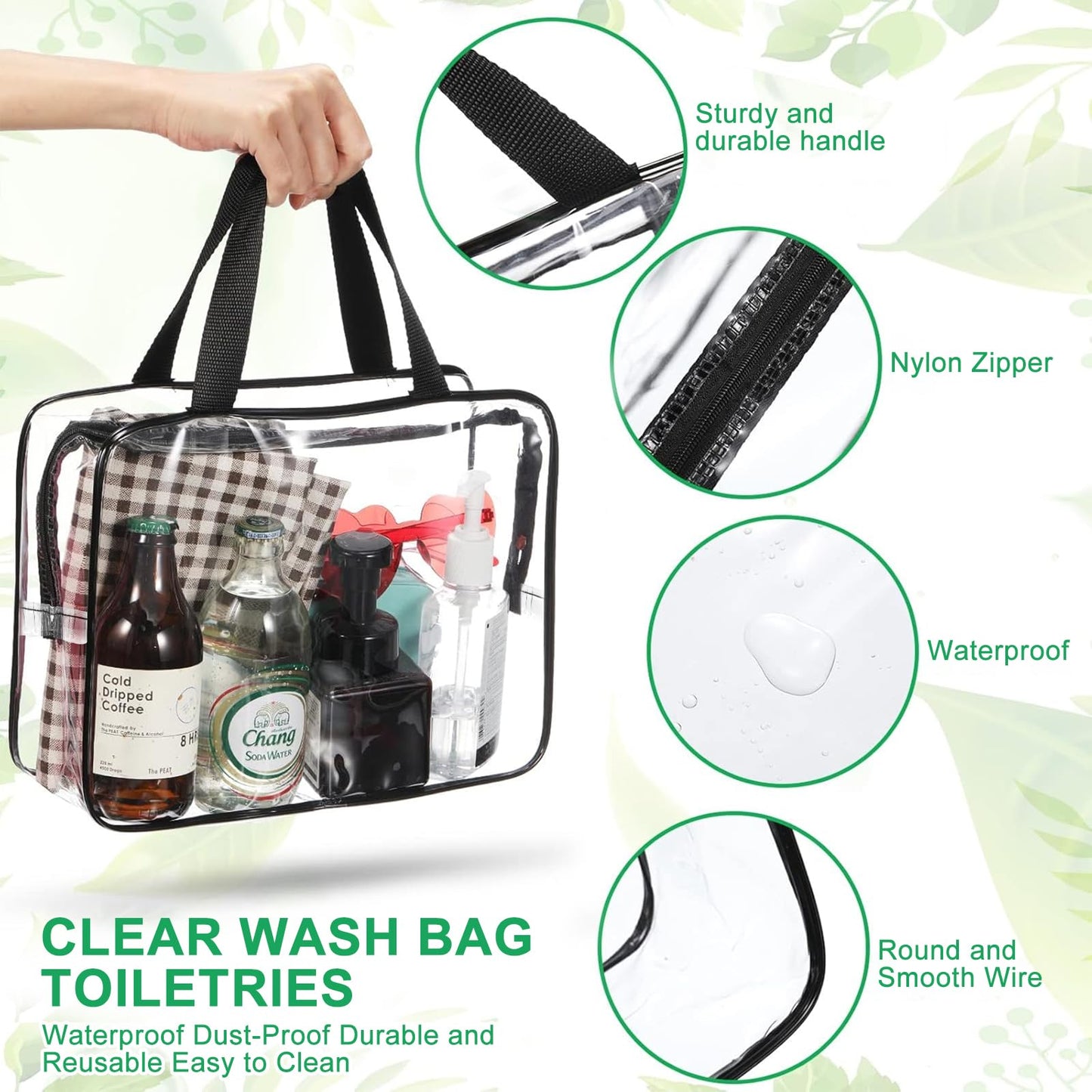 2 Pack Clear Wash Bag for Toiletries, Large/Small Clear Travel Toiletries Bag Thickened PVC Waterproof Makeup Bags with Handles Travel Wash Bags with Zippers for Women Girls Men