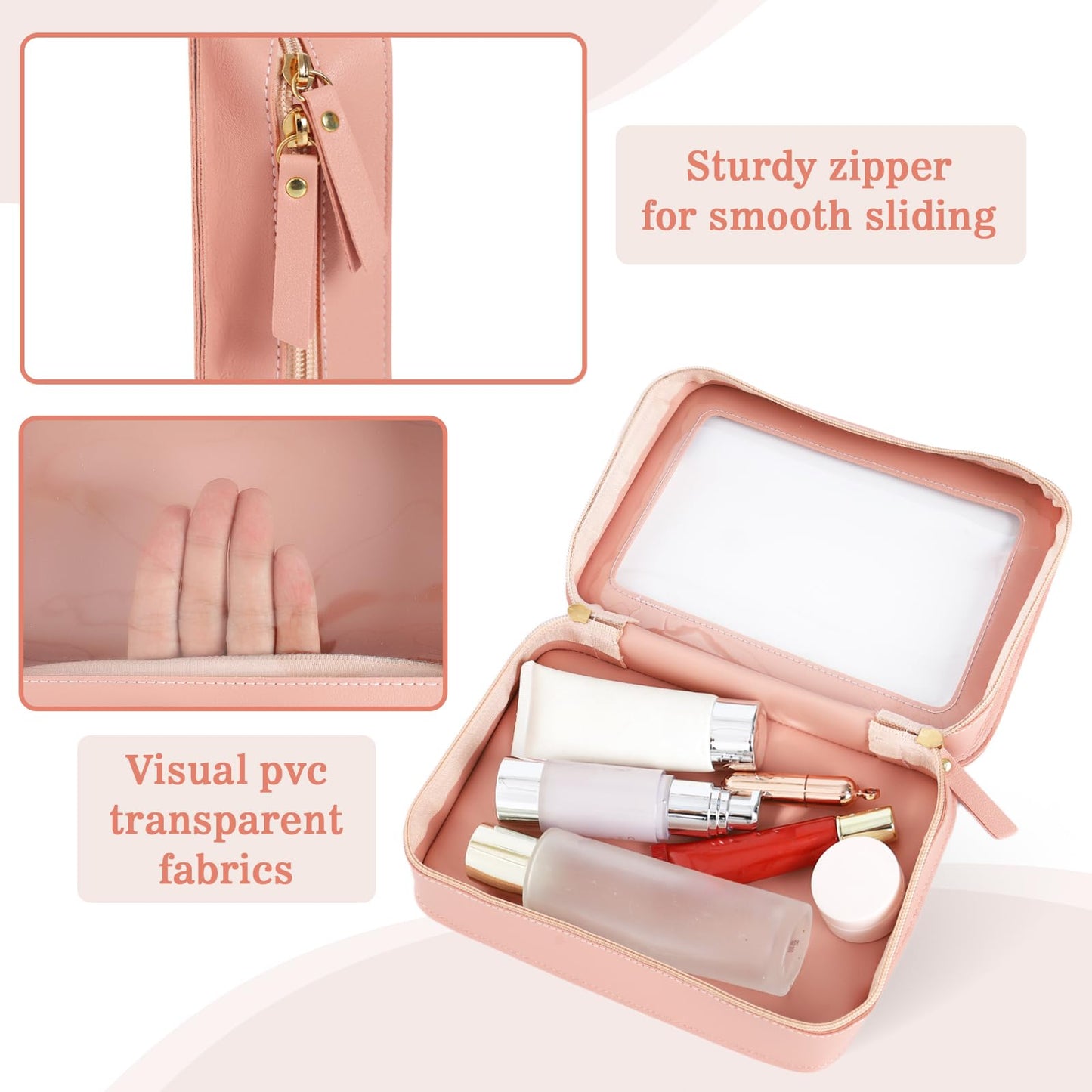 Clear Makeup Bag Travel Toiletries Bags for Women Cosmetic Bags with Double Zippers Waterproof Small Makeup Bag for Ladies Girls