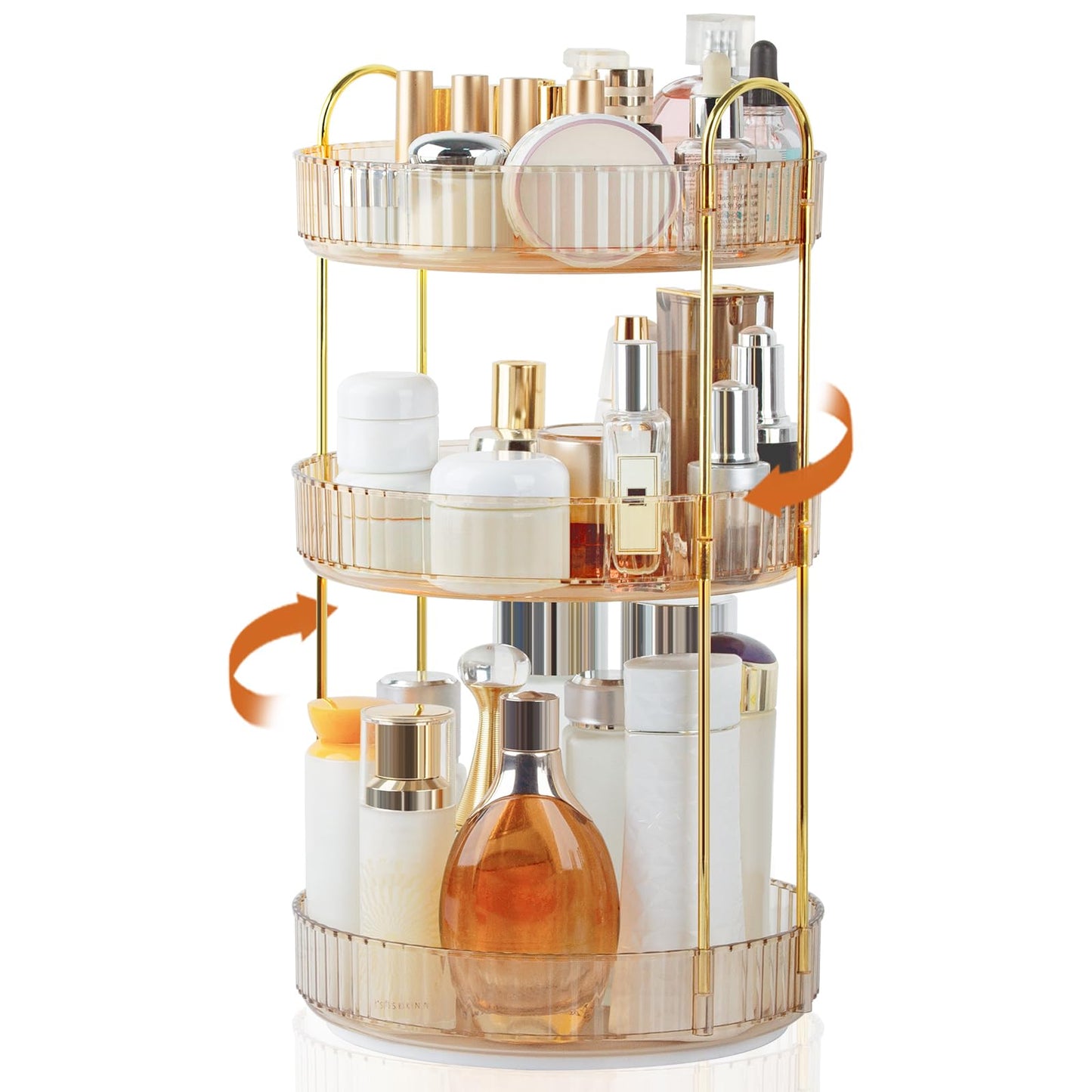 Boxalls Make up Organiser 360° Rotating, 3 Tier Large Capacity Bathroom Organizer, Cosmetics Vanity Storage, Dressing Table Organiser, Skincare Spinning Carousel for Skincare Perfume (3 Tiers, Green)