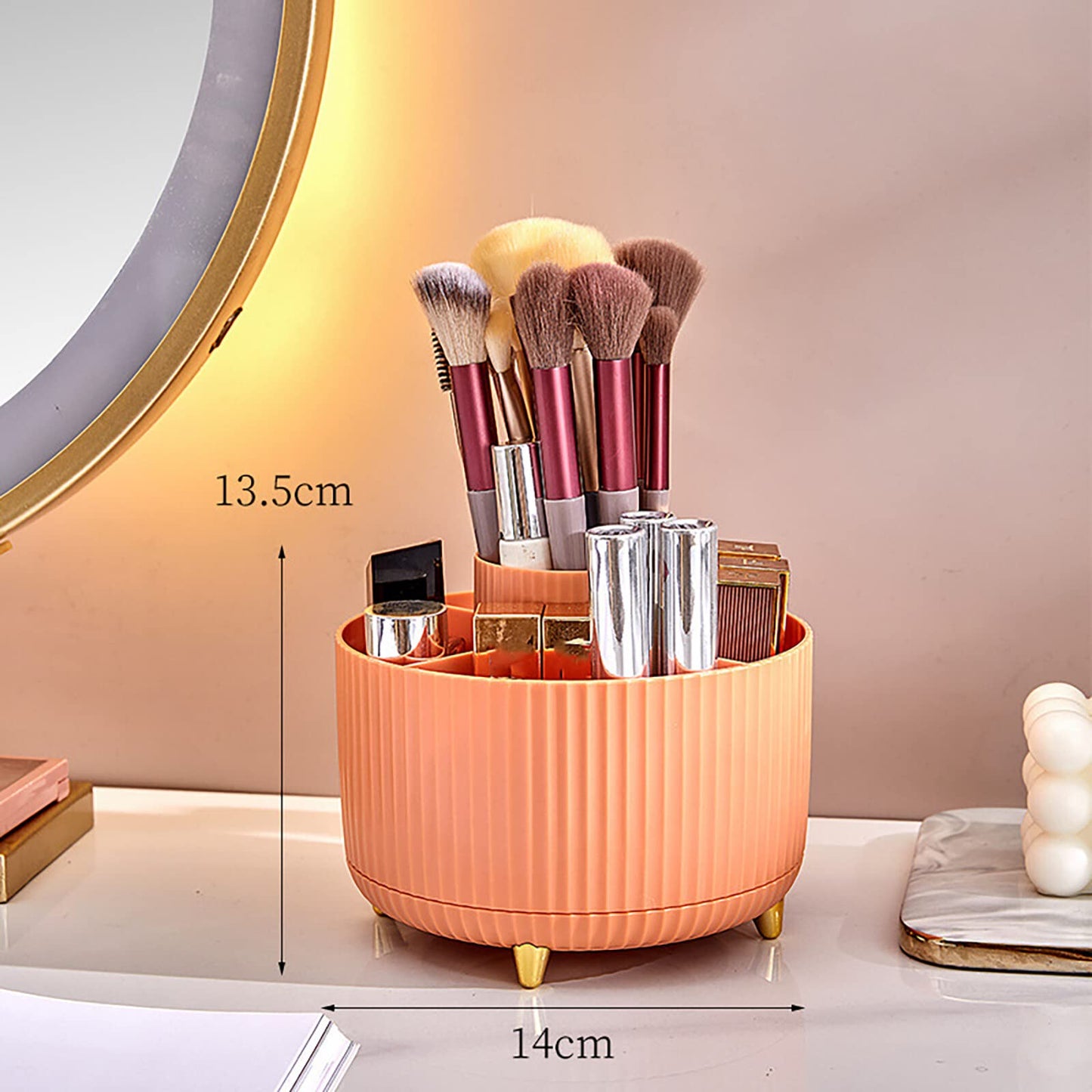 Rotating Makeup Brush Organizer Spinning Make up Brush Stand Holder 5 Slot Decorative Stationery Storage Boxes Cosmetics Display Organiser for Brushes Lipsticks Pencils Comb